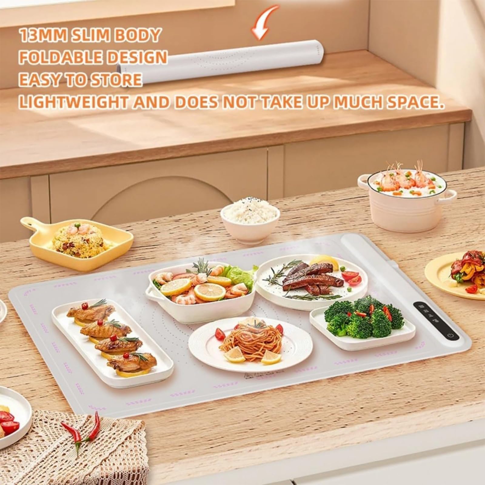 Calentador de platos eléctrico, platos calientes plegables para mantener los alimentos calientes, bandeja calentadora eléctrica con temperatura ajustable, calentamiento rápido para fiestas buffet B