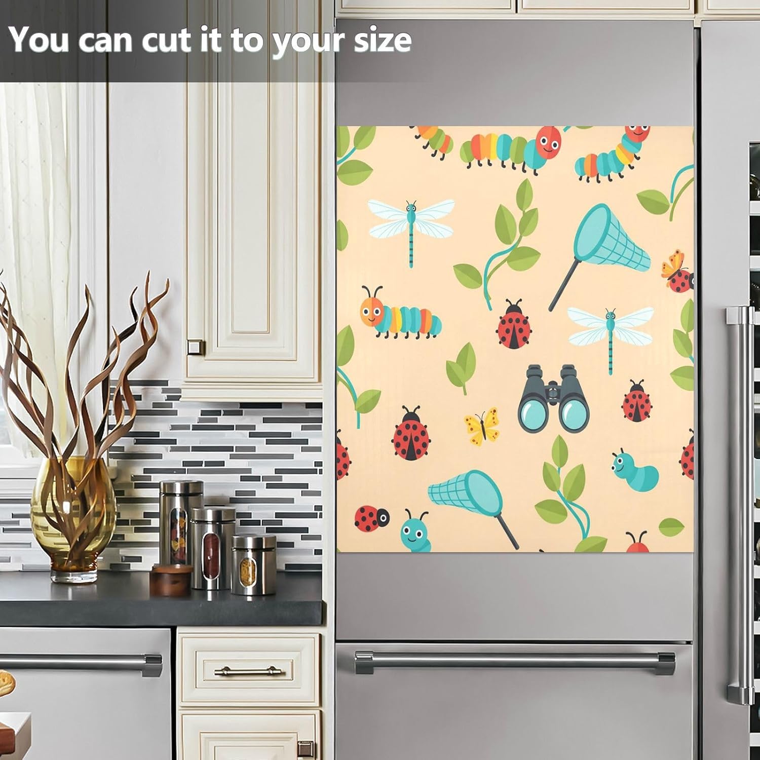 QUGRL Dragonfly Caterpillar Butterfly Net Dishwasher Magnet Cover Front Door Binoculars Leaves Bug Refrigerator Covers Magnetic Sheet Sticker Wash Machine Fridge Panel Decal for Kitchen APPL
