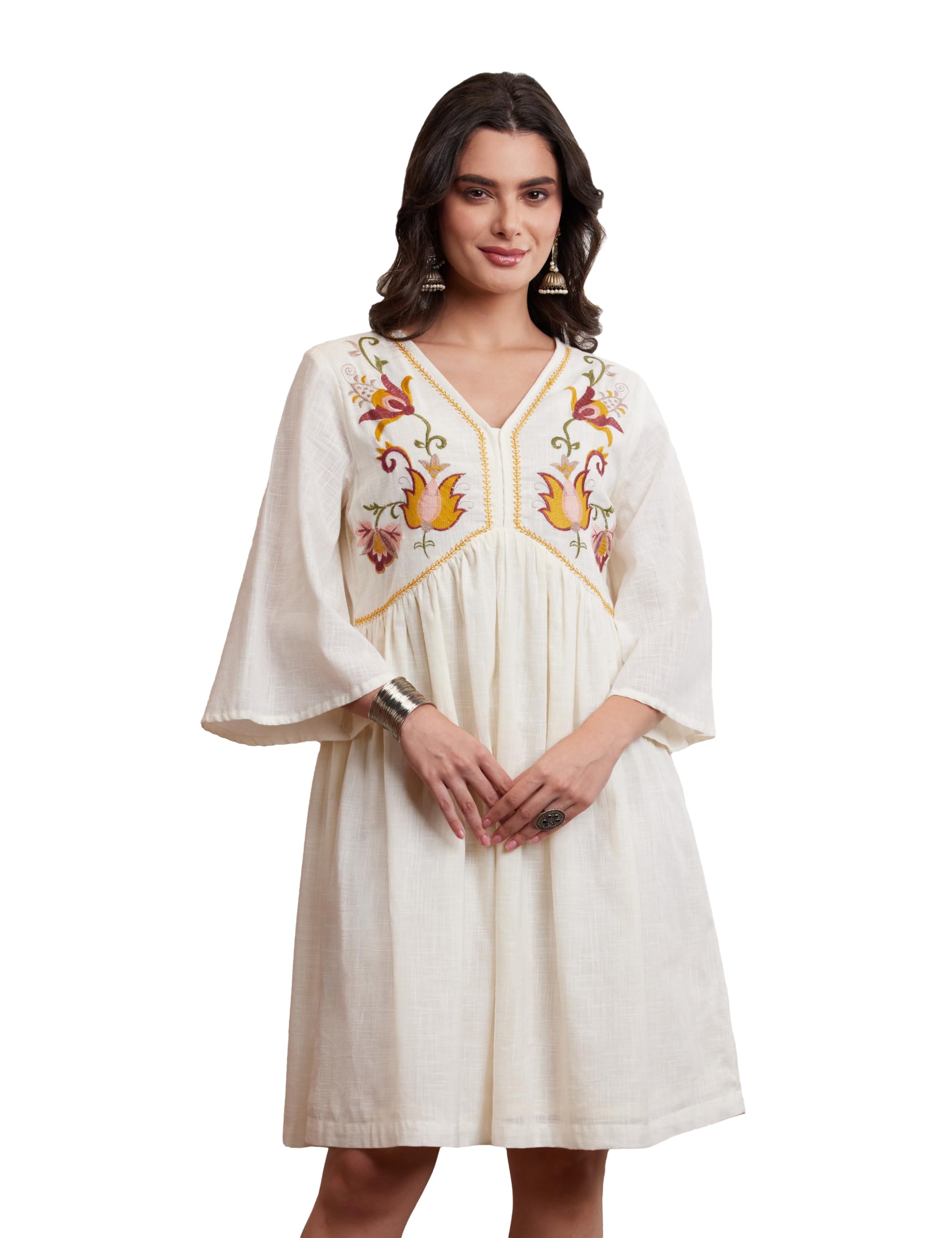 amazon brand - myx Women's Cotton Embroidered Dress | A-Line | Knee-Length | Casual Summer Outfit (Available in Plus Sizes)-picture-27