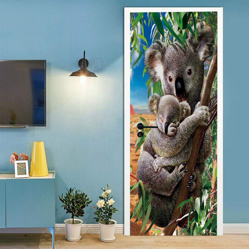 Papier peint de porte koala amovible pour créer une ambiance douce dans la chambre