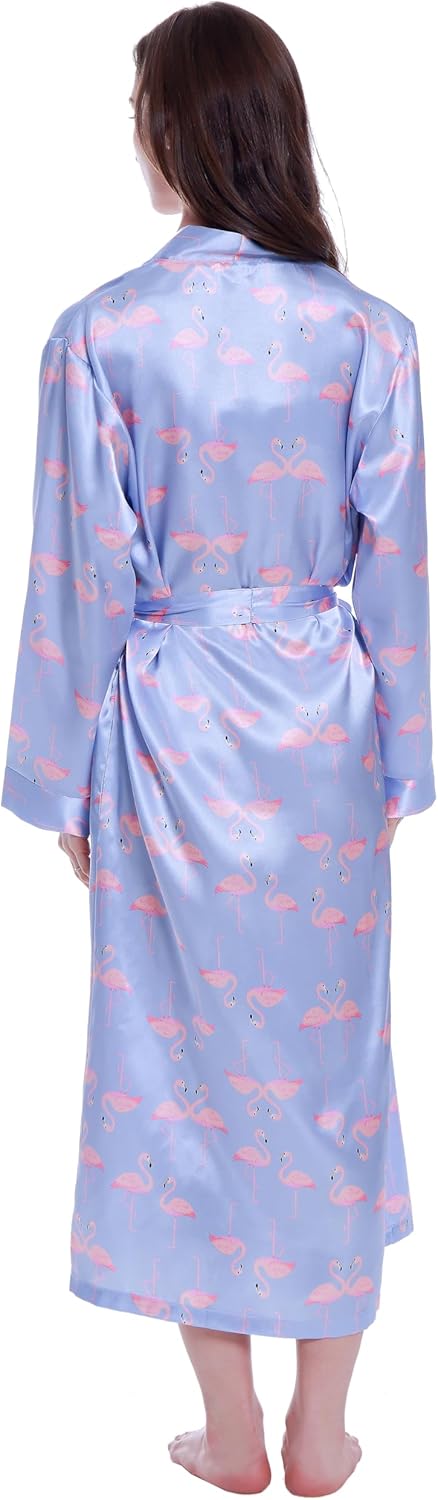 Lavenderi Women's Satin Kimono Robe - Long Classic Satin Lounge Bathrobe