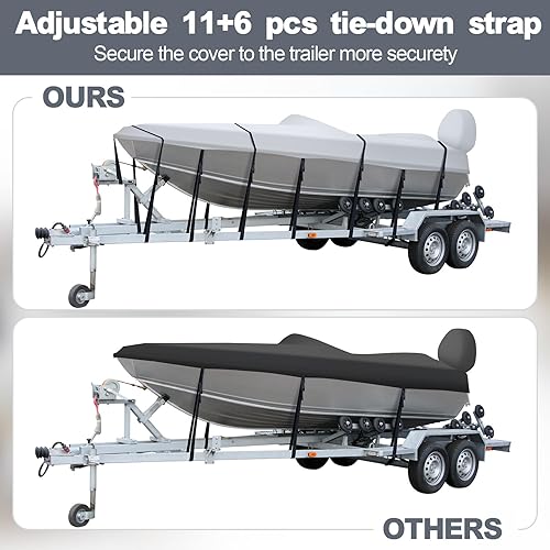 Miniatura 3 de Preboun 2 piezas 600d impermeable cubierta de lancha con cubierta de motor remolcable Bass Boat cubierta y 17 correas de apriete para Bass Boat V