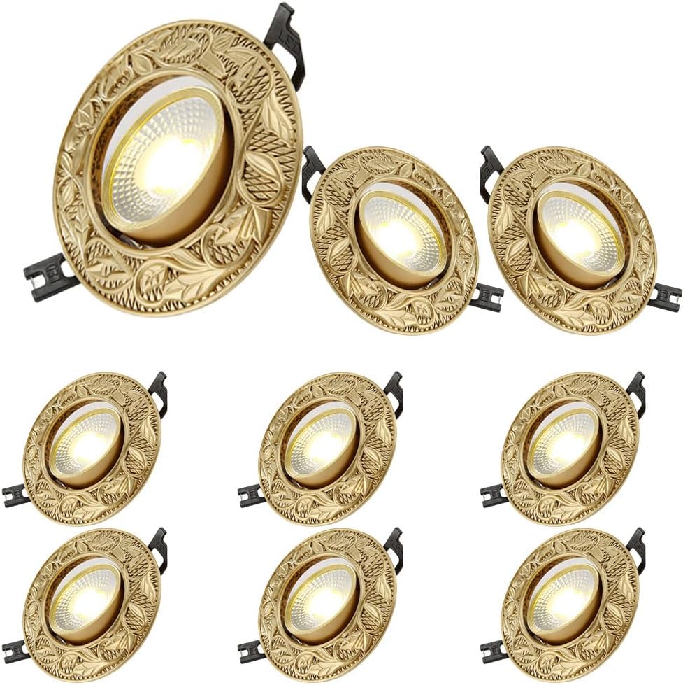 9-Pack Retro Brass Recessed Ceiling Light Gold Dimmable Led Downlight Aluminum Ceiling Light Base Simple Retrofit Installation for Bedroom Bathroom Hallway Hotel