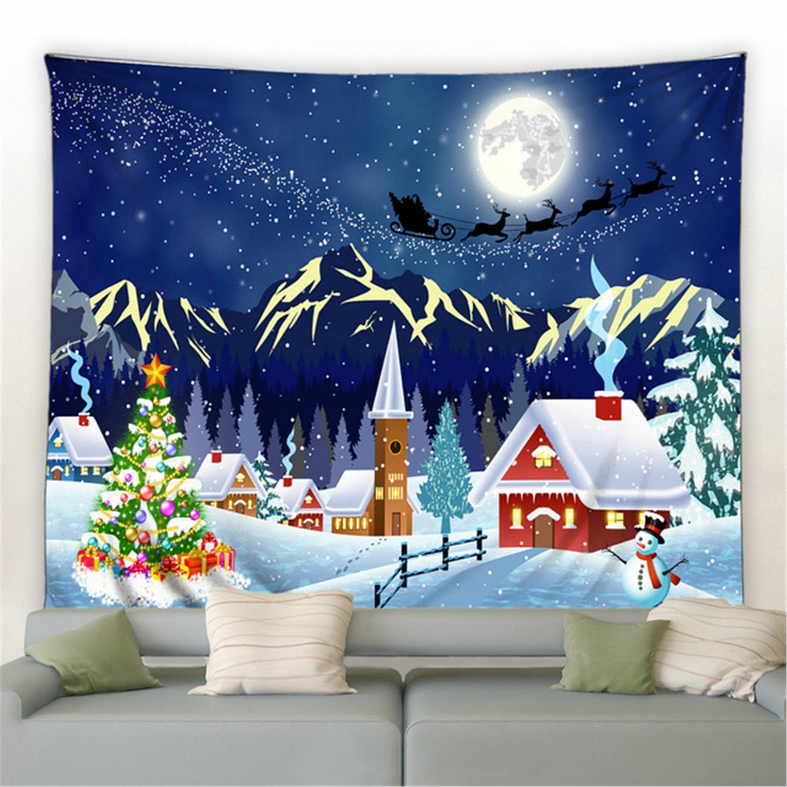 Tapisserie Murale Noël 3D - 150x130 Cm - Décoration Cheminée, Fenêtre, Fond De Fête