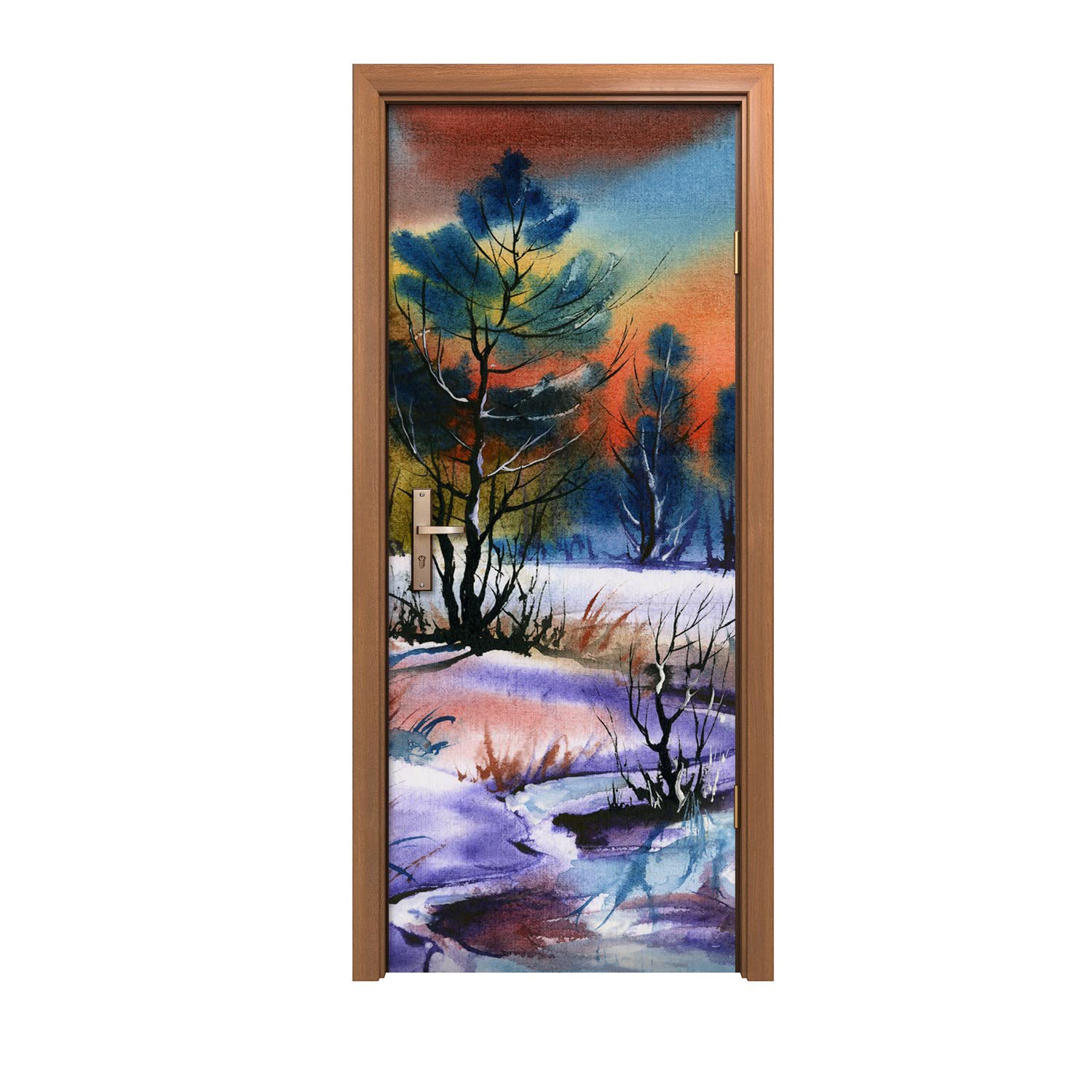 Autocollant de porte murale décorative 80x200 Coloray poster de porte adhésif motif hivernal