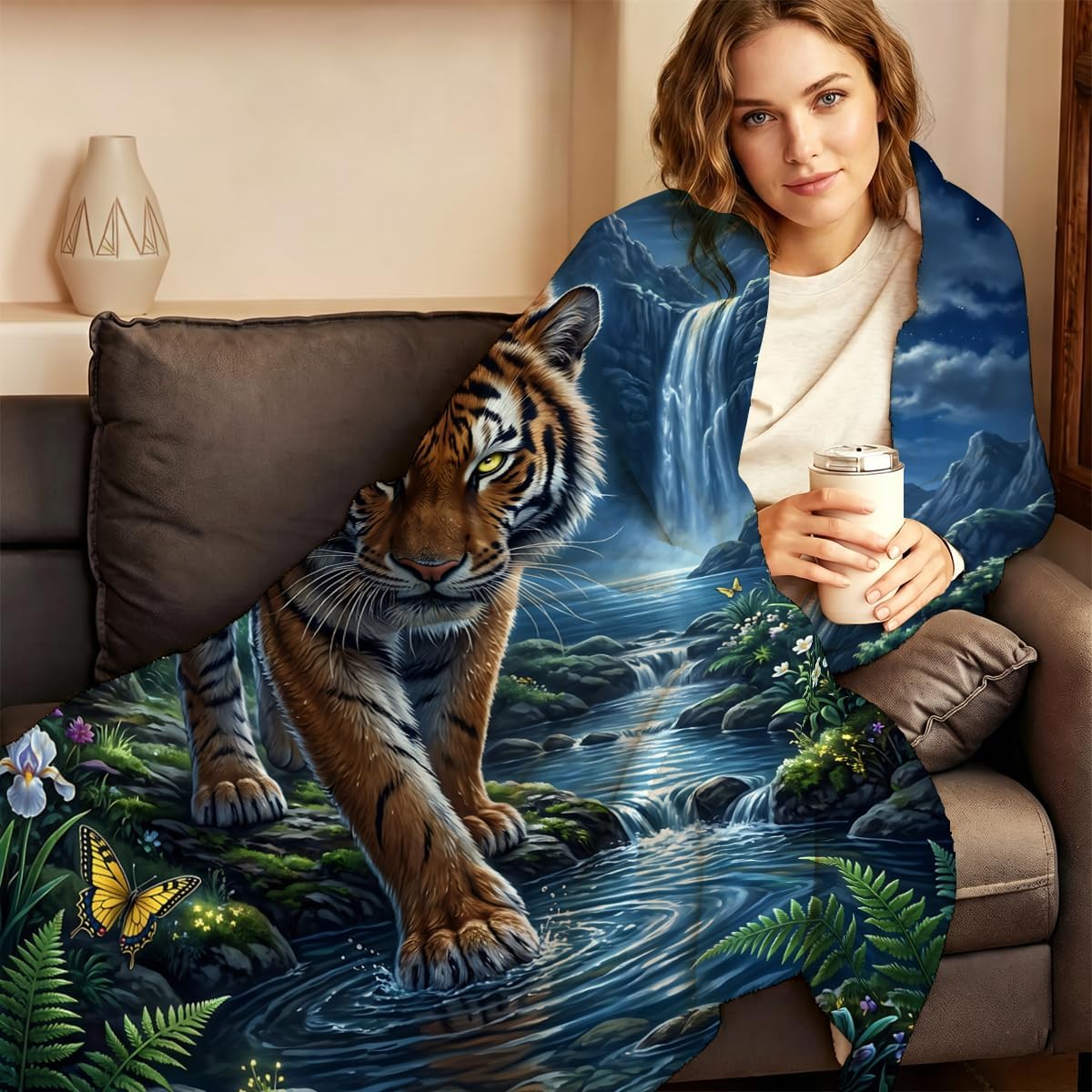 Enchanted Night Forest Throw Blanket, Soft Flannel Fleece 50" x 60" image 5