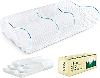 TESQ Ergonomisches Nackenstützkissen – Memory-Schaum-Kissen mit Verstellbarer Höhe, entworfen, um Sich den natürlichen Kurven anzupassen und die Wärmeableitung zu fördern