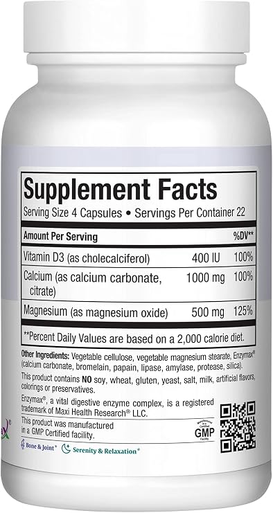 Maxi Health Maxi Cal Calcium 1000mg, D3 & Magnesium (90 Capsules)