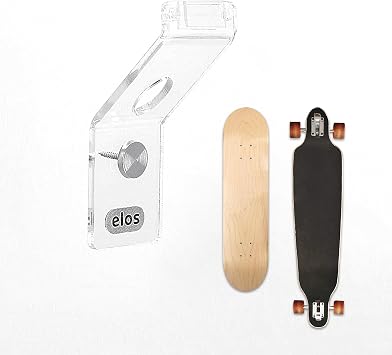 Elos 2 in 1 Skateboard Wall Display - Rack Hanger Perfect for Cruising Skateboard Longboard Electric Skateboard Skateboard Deck Penny Skateboard Storage Wall Mount Skateboard Display Clear