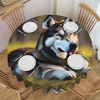 Husky Dog Spring Tablecloth - 60 Inch Round Tablecloth - Water-Resistant Round Table Clothes That Renew Your Dining Table