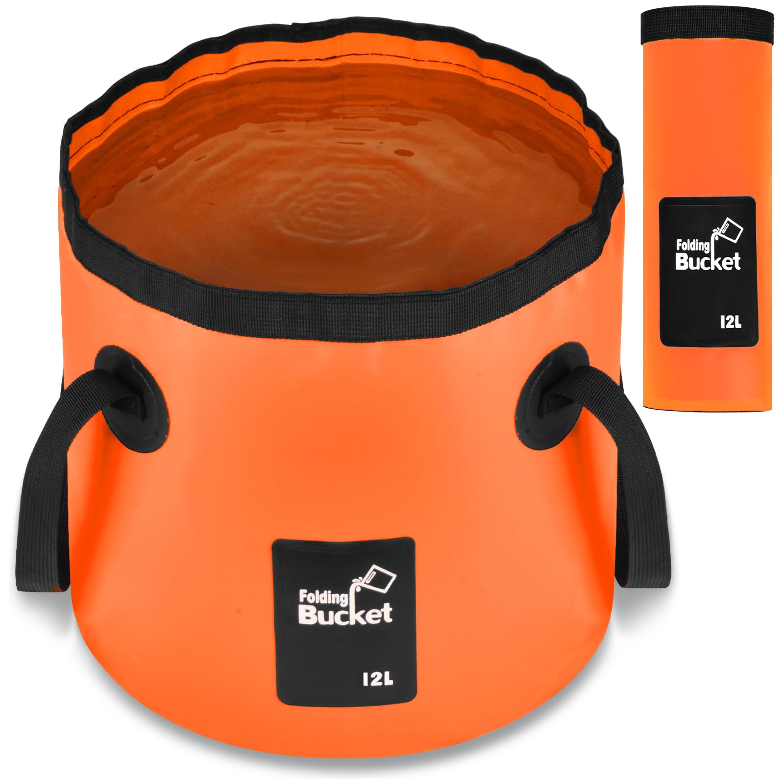 flintronic 12L Folding Water Bucket, Foldable Storage Container Collapsible Bucket for Camping, Outdoor Portable Lightweight Buckets for Traveling Fishing Hiking Camping Boating (Orange)