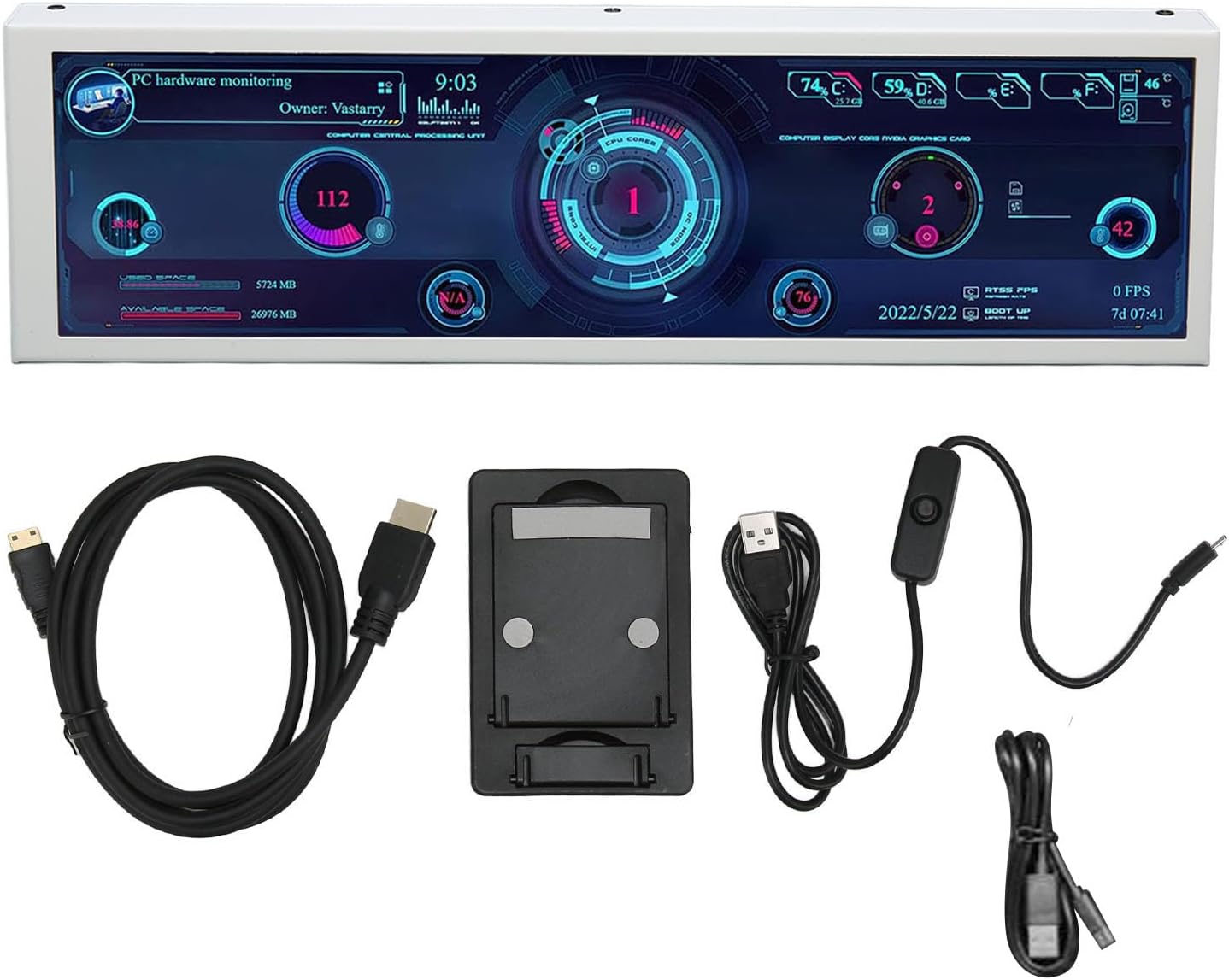 Computer Temp Monitor, 8.8 Inch Theme Editor USB Power Multifunction PC Temperature Display CPU Data Monitor, for RasPi, for System