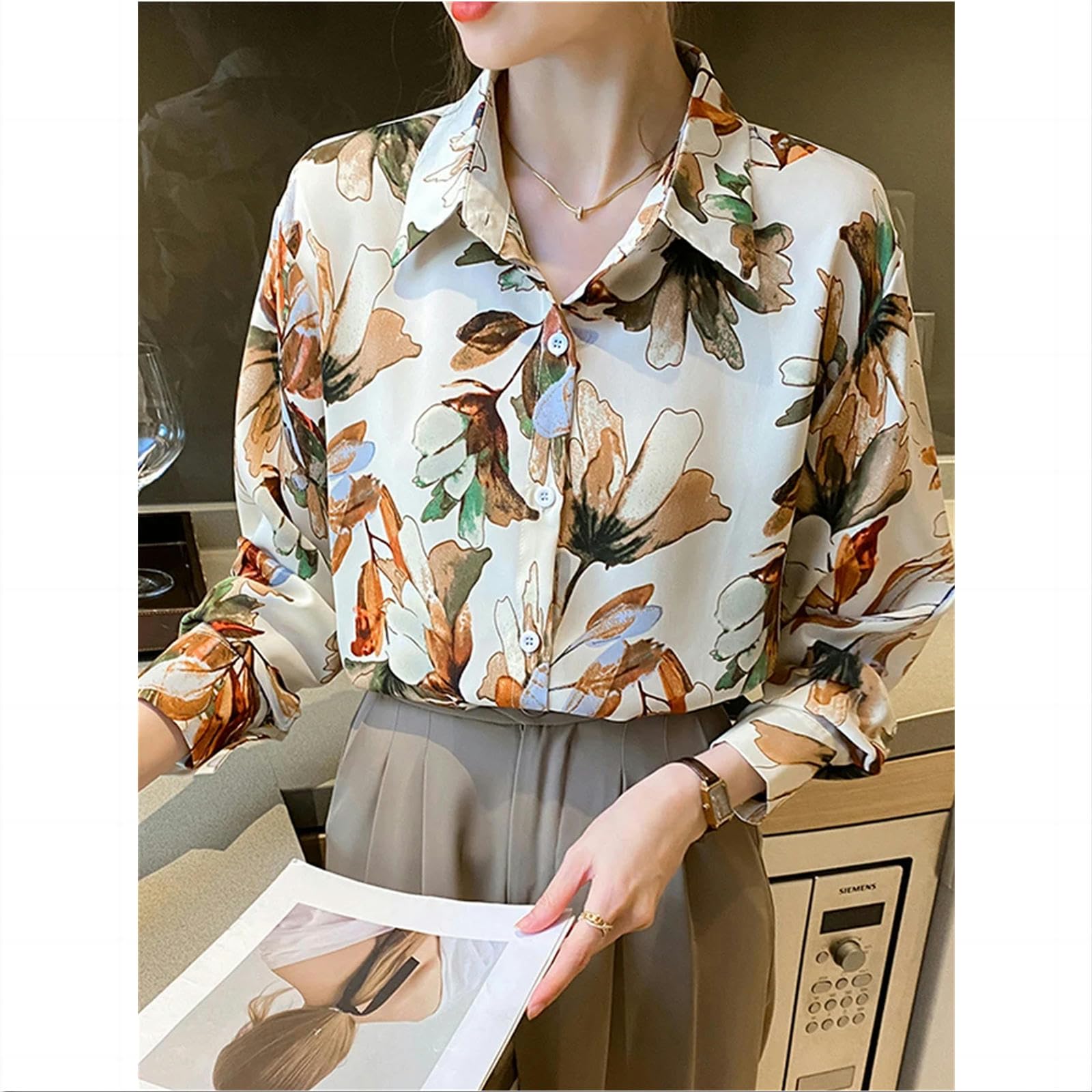 ZORMAN Camicia Donna Elegante Camicie in Chiffon Stampate per Donna Camicetta A Manica Lunga