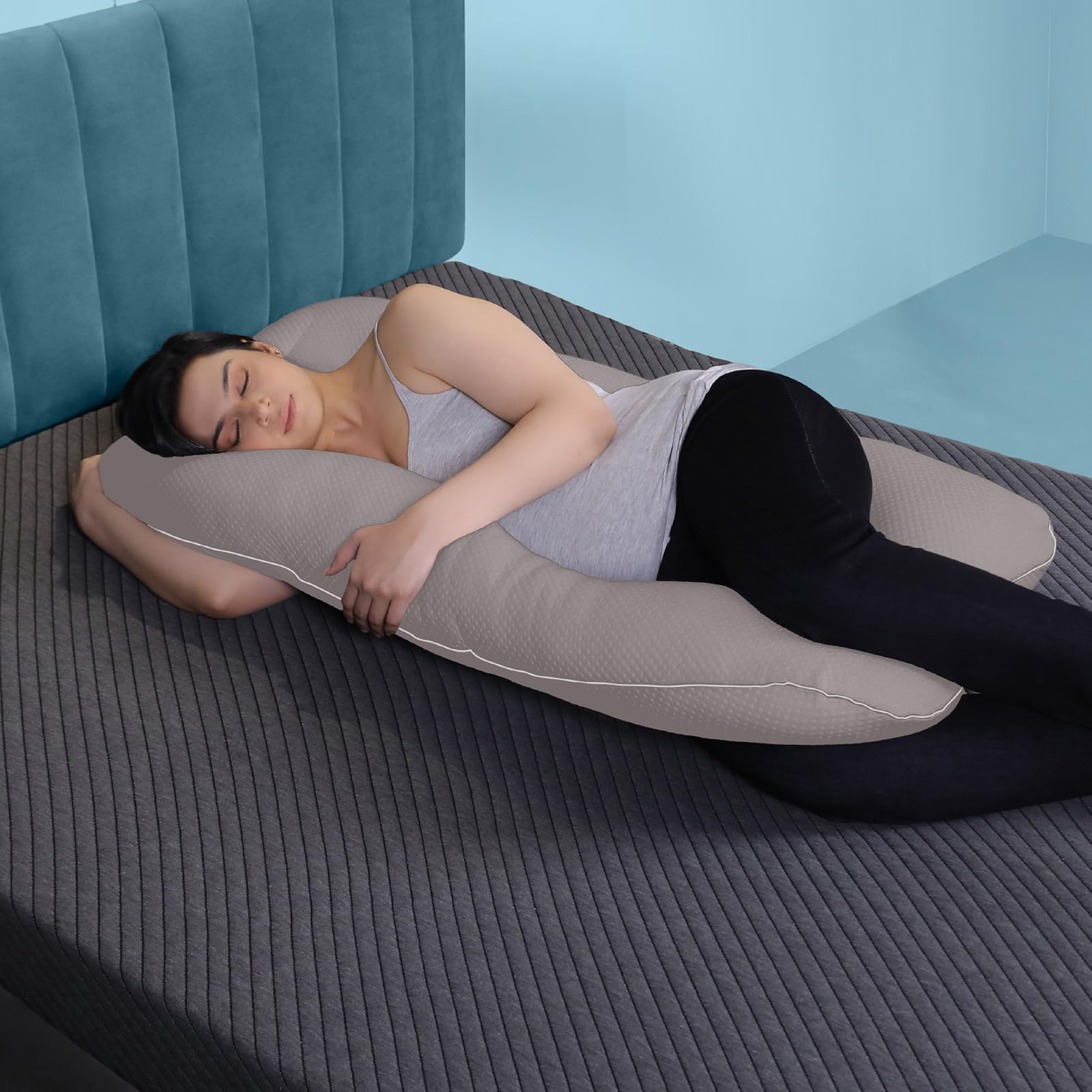 The Sleep Company Pregnancy Pillow | U Shape Maternity Pillow for Sleeping | 100% Cotton | Removable Cover | Back Pain Relief & Belly Support | Gifts for Women | Multi Purpose | Grey-image-40