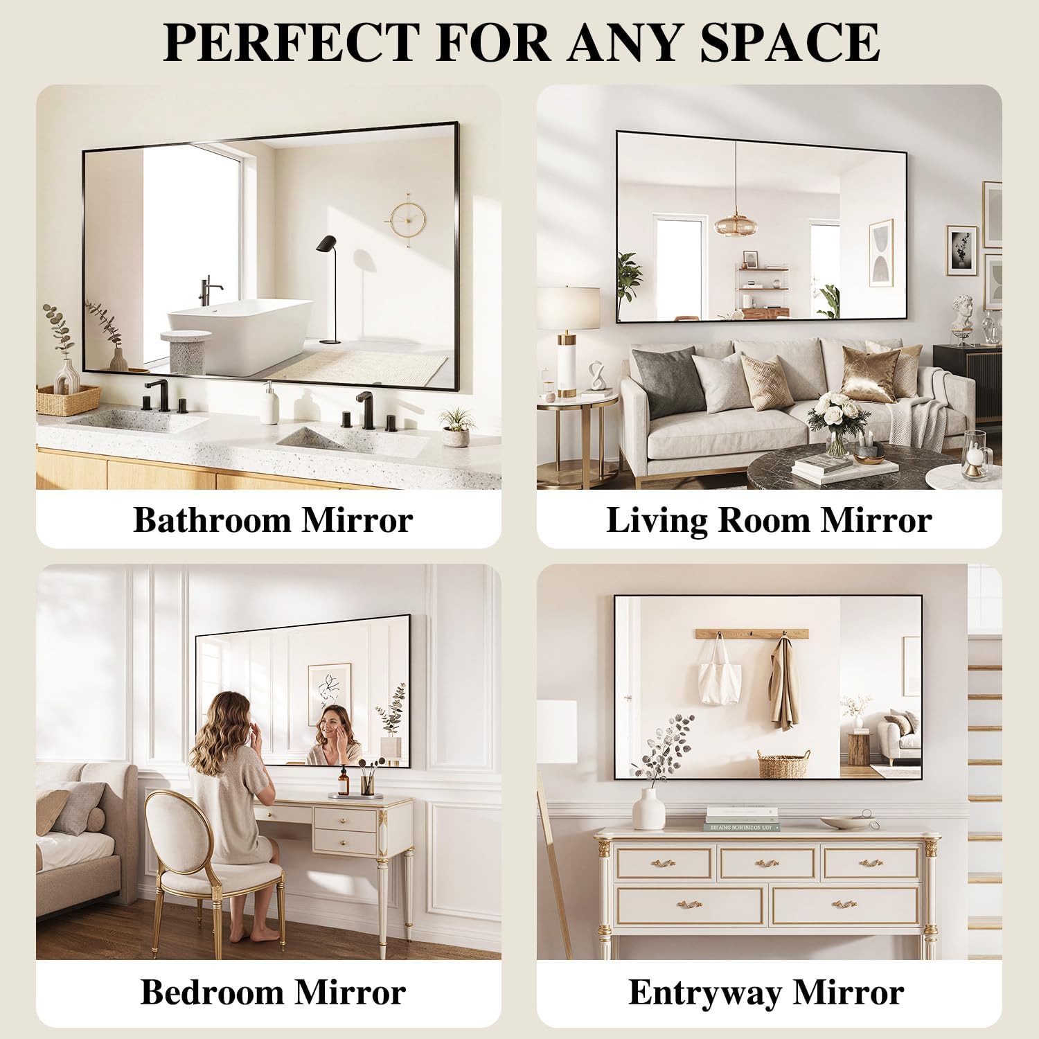 Koonmi Black Mirrors for Wall, 30x40 Inch Bathroom Mirror, Rectangular Wall Mirror for Living Room Bedroom Bathroom, Hangs Horizontally or Vertically
