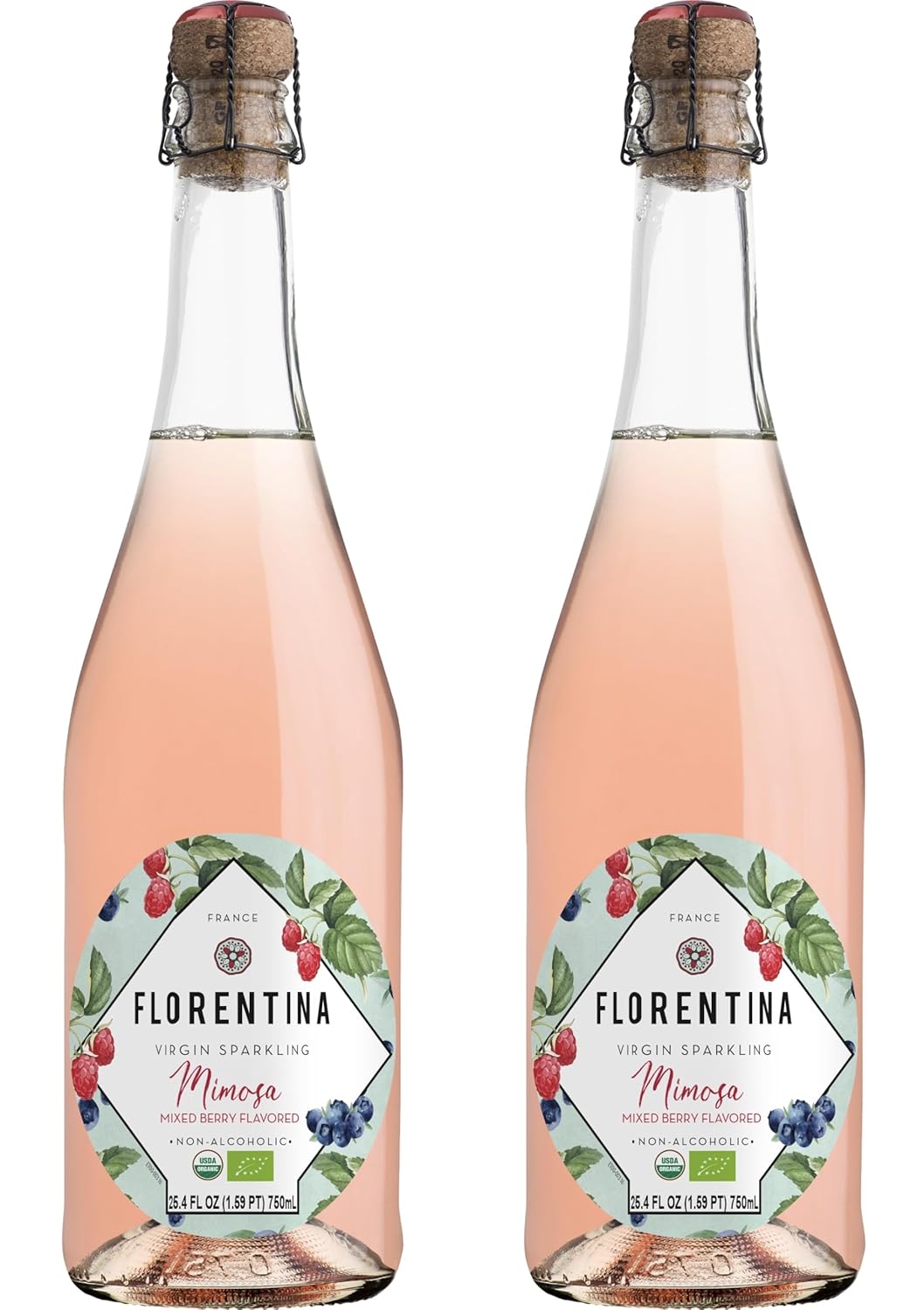 FLORENTINA: The Ultimate Organic Sparkling Elixir – Alcohol-Free, Zero Added Sugar, Reduced Calorie, Gluten-Free, 750mL – A Taste of French Luxury in Every Sip! (Mixed Berry Mimosa) 25.4 Fl Oz - Pack of 2