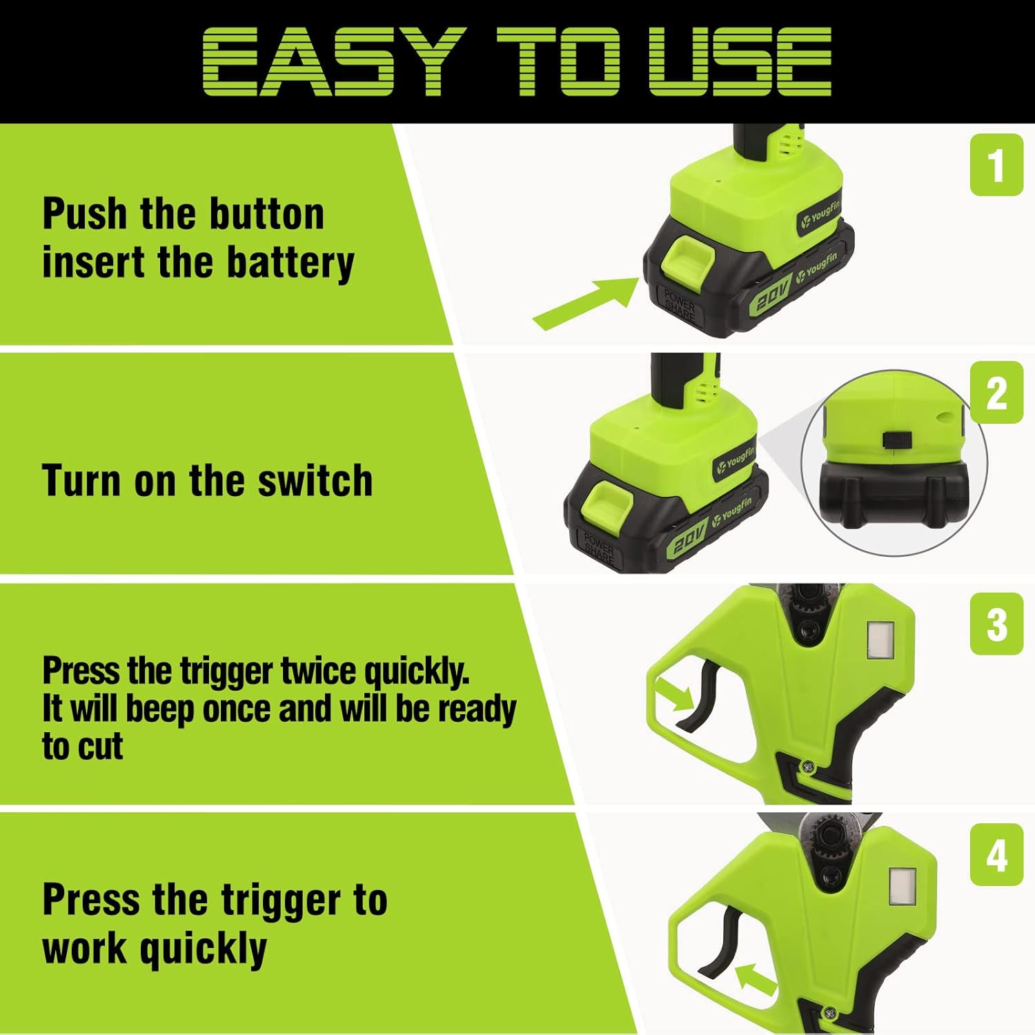 YOUGFIN Electric Pruning Shears 40mm (1.6 inch), Cordless Pruner Heavy Duty with LCD Display, 20V Power Scissors Brushless for Gardening, Battery Pruning Shears with SK5 Blades (2 * 2.0Ah)