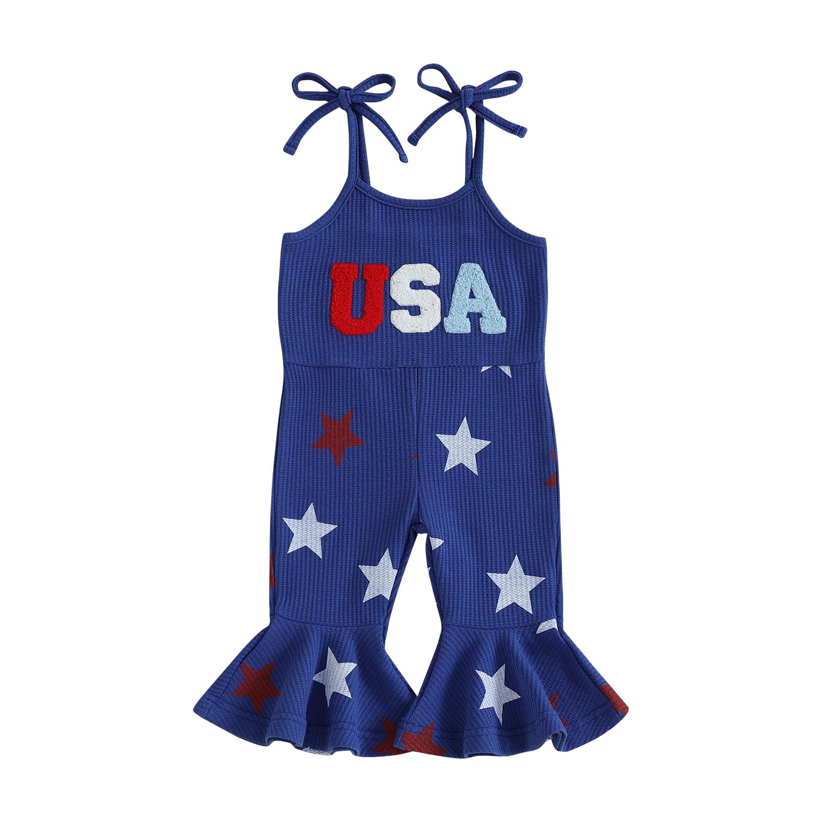 4th Fourth Of July Toddler Girl Outfit USA Romper Spaghetti Strap Bell Bottoms Jumpsuit Red White And Blue Outfits