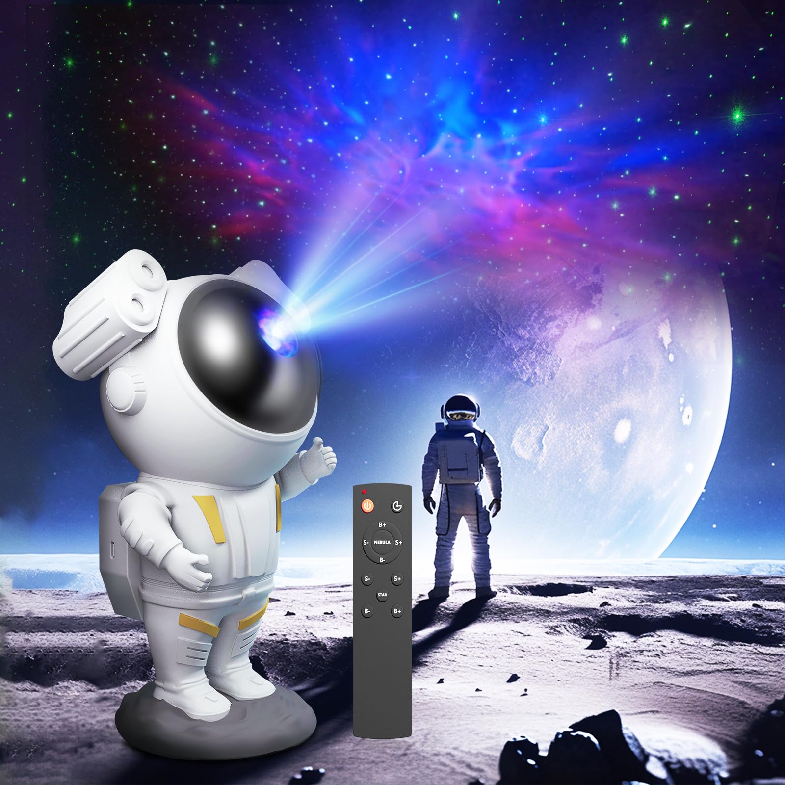Astronauta Proiettore Stelle, Spaceman Galaxy Star Lampada Notturna,LED Star Cielo Stellato Projector Light con timer e telecomando,Luminosità e Velocità Regolabili, Regalo per Bambini e Adulti