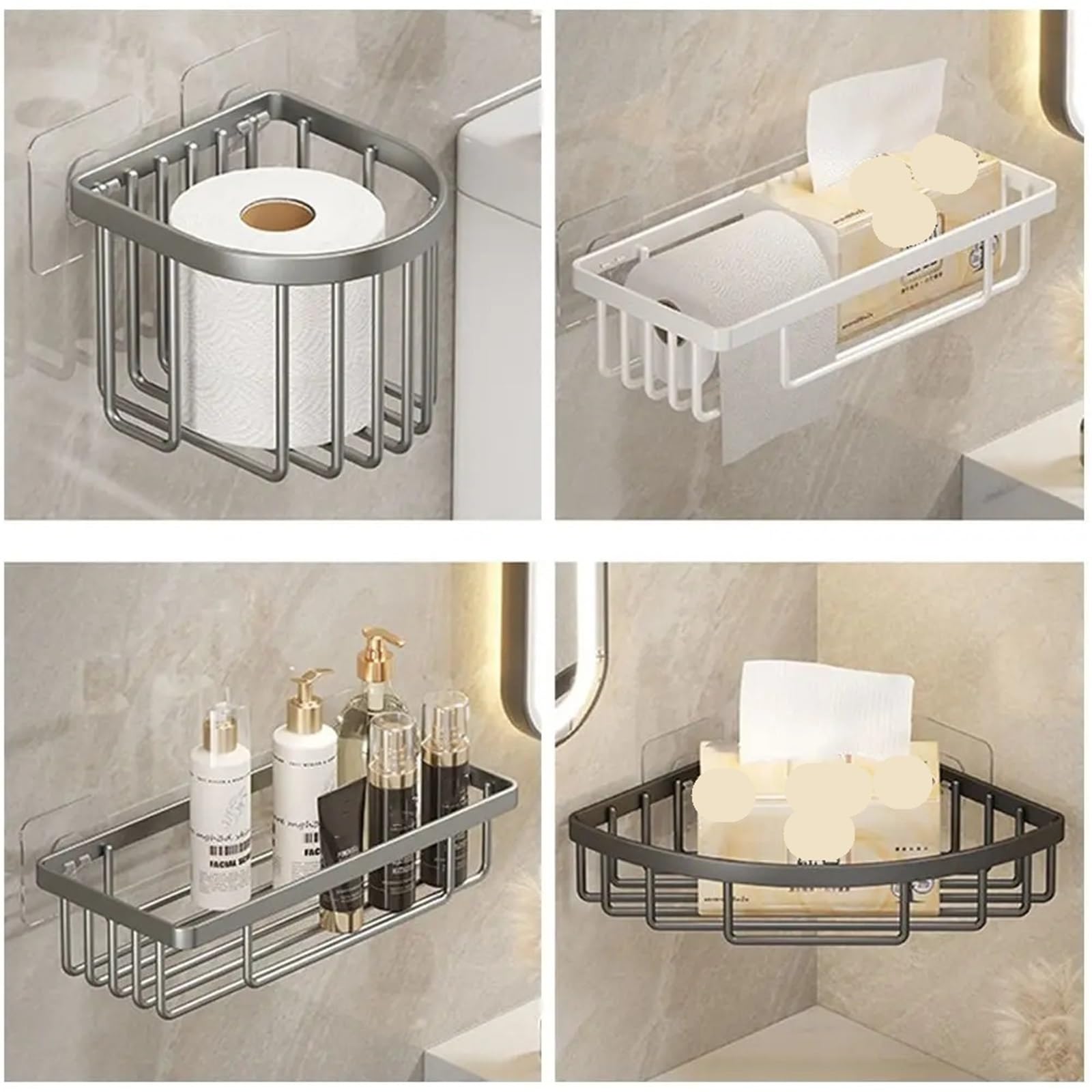 Portarotolo WC adesivo con mensola Porta WC senza punzonatura | Scatola for carta igienica Mensola for bagno Porta shampoo in lega di alluminio Doccia(White)