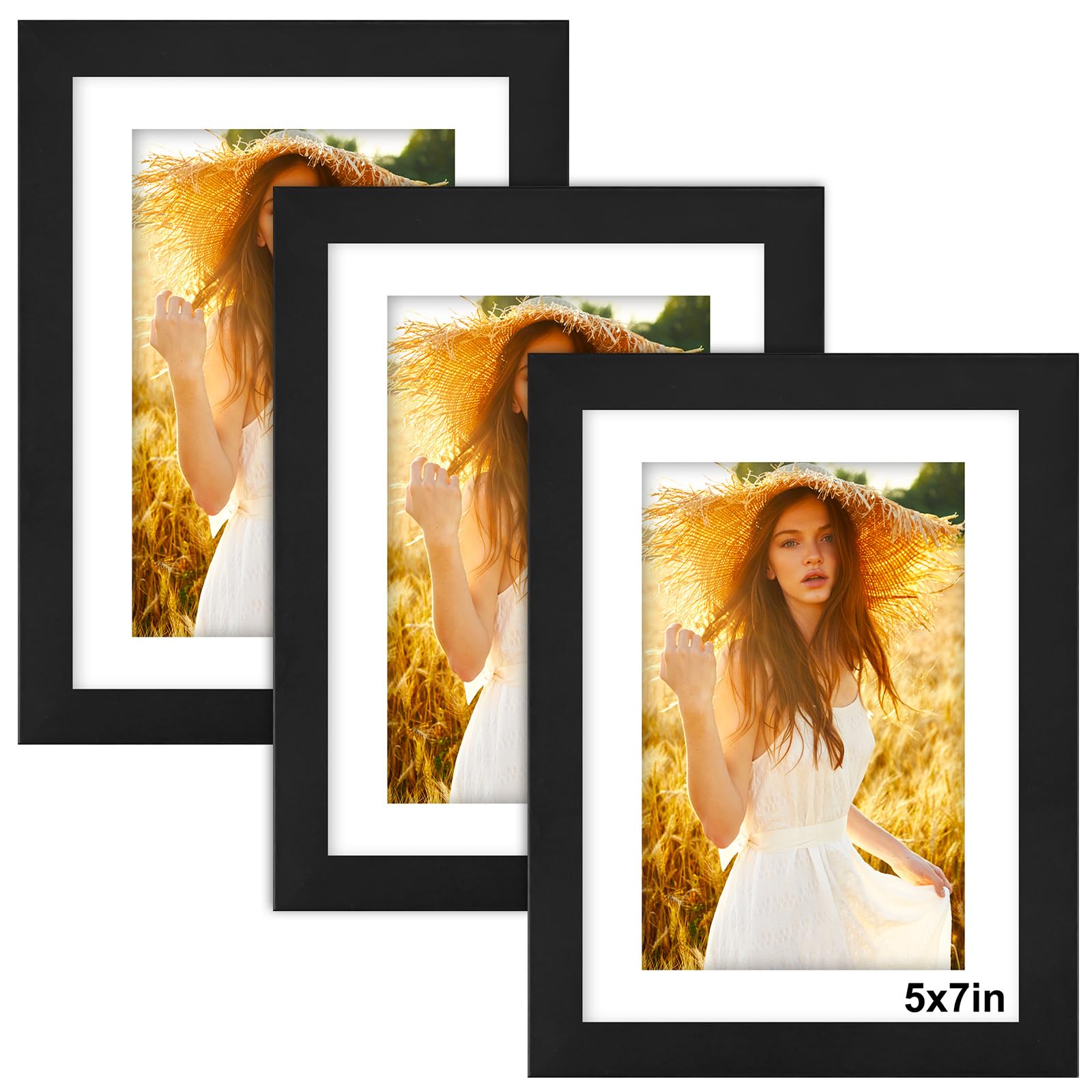 7x5 Photo Frame Black - 3 Pack 5x7 Picture Frames with Mount, Photo Frames 7x5 Picture Frame for Wall Mount & Desktop