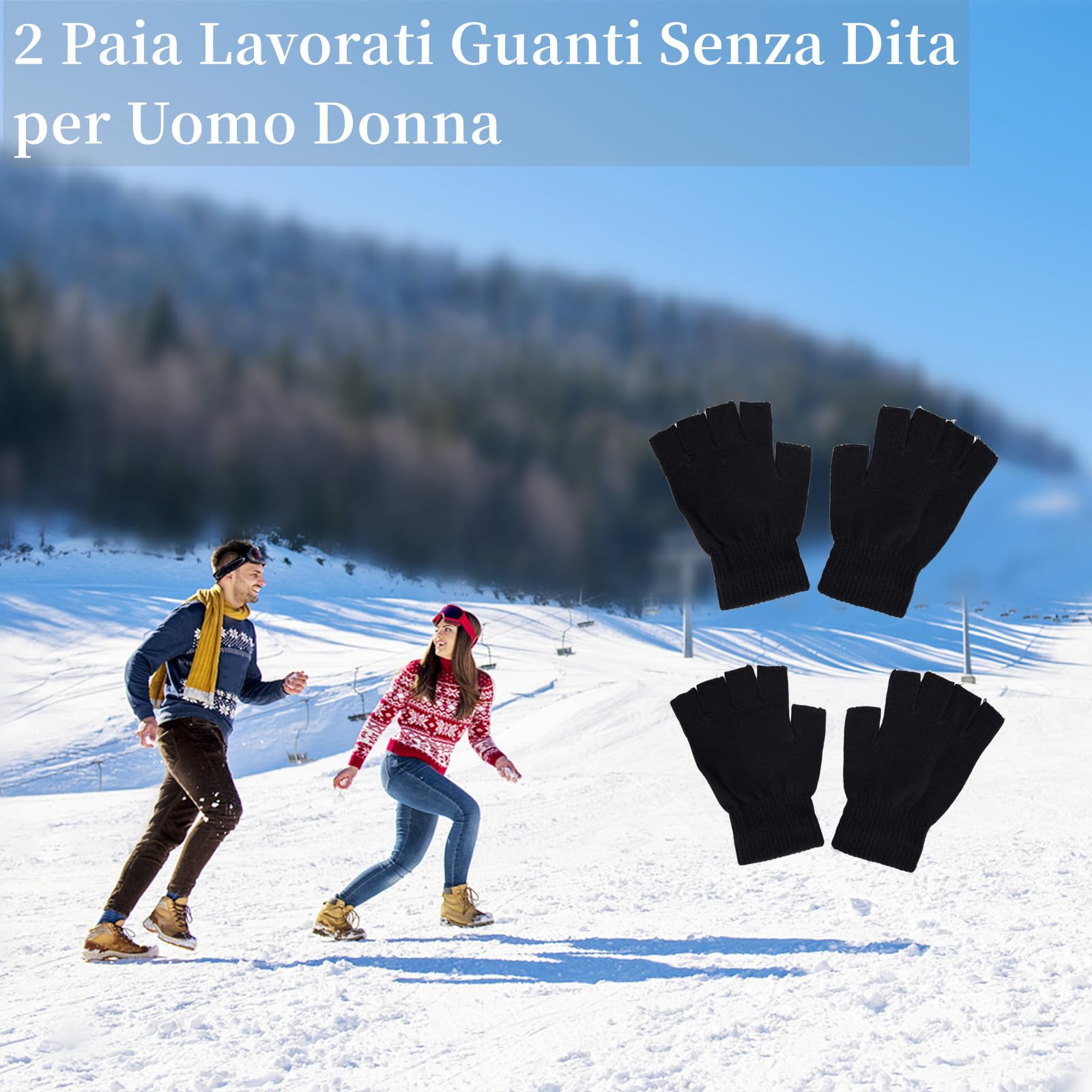 JNQYYH 2 Paia Guanti Mezze Dita Uomo,Guanti Senza Dita, Caldi Elasticizzati Guanti invernali Uomo, Lavorati Guanti Senza Dita per Uomo e Donna