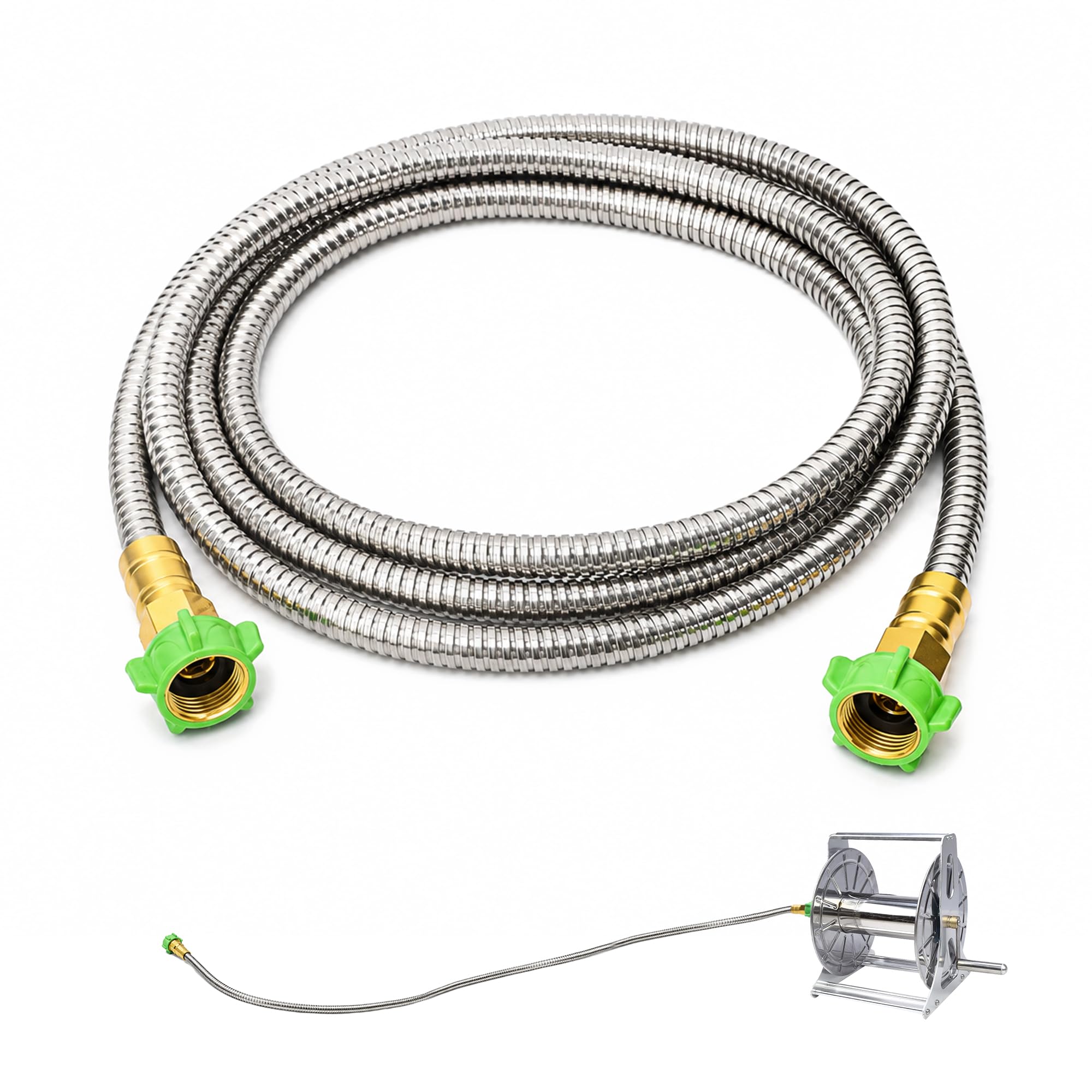 Photo 1 of 10FT Short Garden Hose Female to Female – Stainless Steel Leader Hose for Hose Reel, Kink-Free Flexible Metal Water Hose, Leakproof Durable Designy for Outdoor Garden, Pet Washing, Car