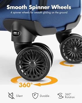 Cabin Suitcase for EasyJet Cabin Bag 45x36x20cm, 30L Underseat Carry On Luggage with Detachable Spinner Wheels,Lightweight Softside Travel Bag for Men & Women, Blue