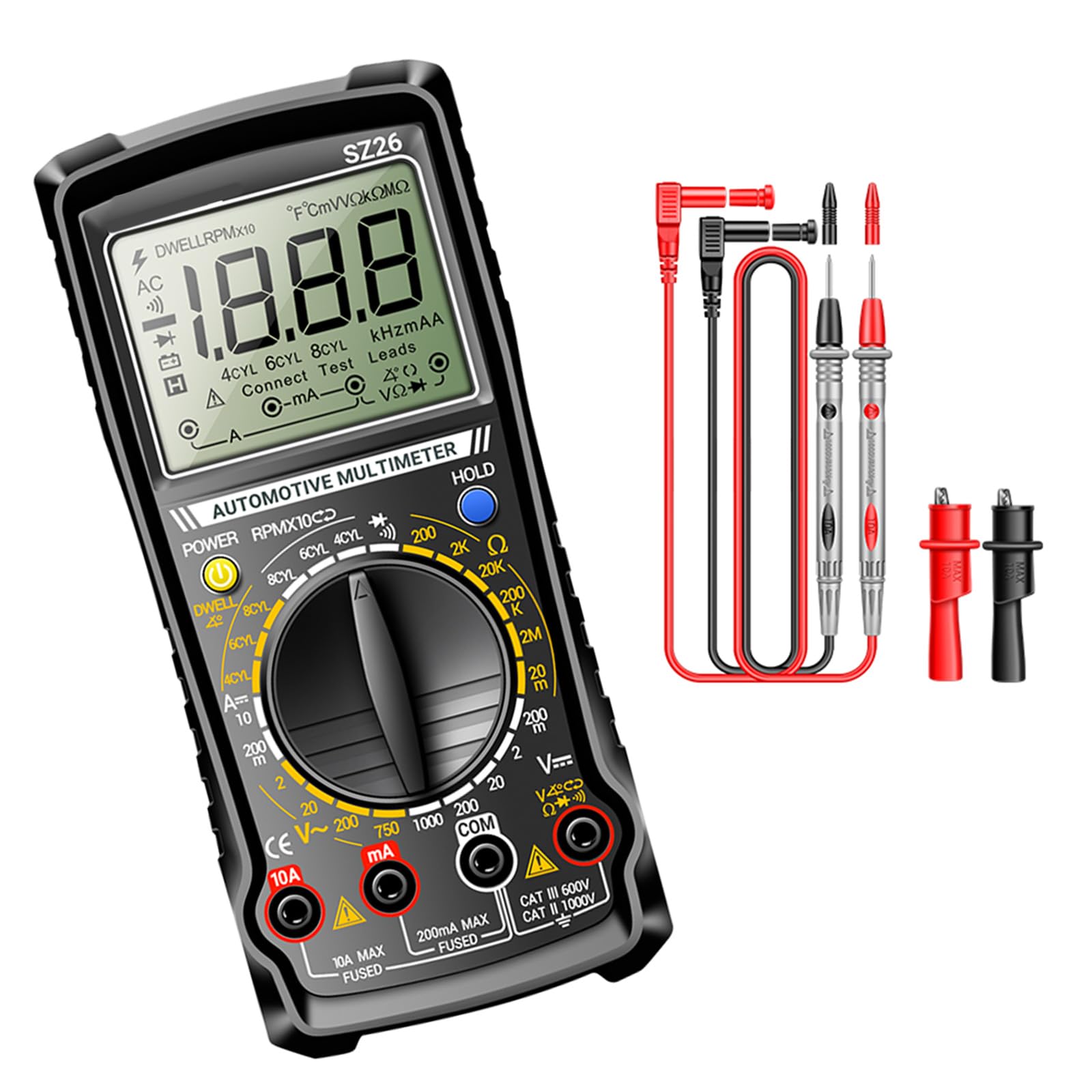 SZ26 Multitester Digital Tester with Data Hold Auto Off Diode Buzzer Testing Tool 1999 Counts Multimeter Accurate Data Reading