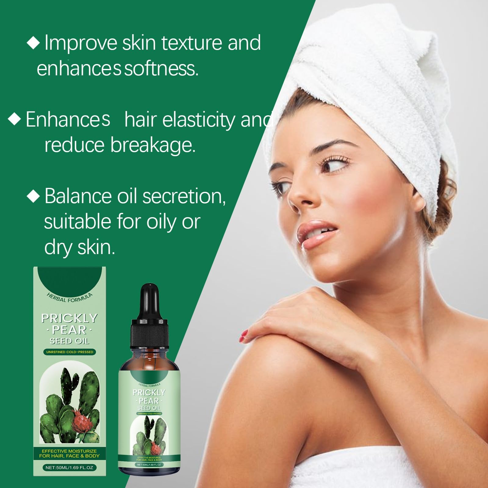 Olio di semi di fico di cactus, multiuso, per la cura della pelle secca, 100% naturale, biologico, per viso, pelle, capelli, unghie, pelle secca, crema idratante per il corpo (10 pezzi)