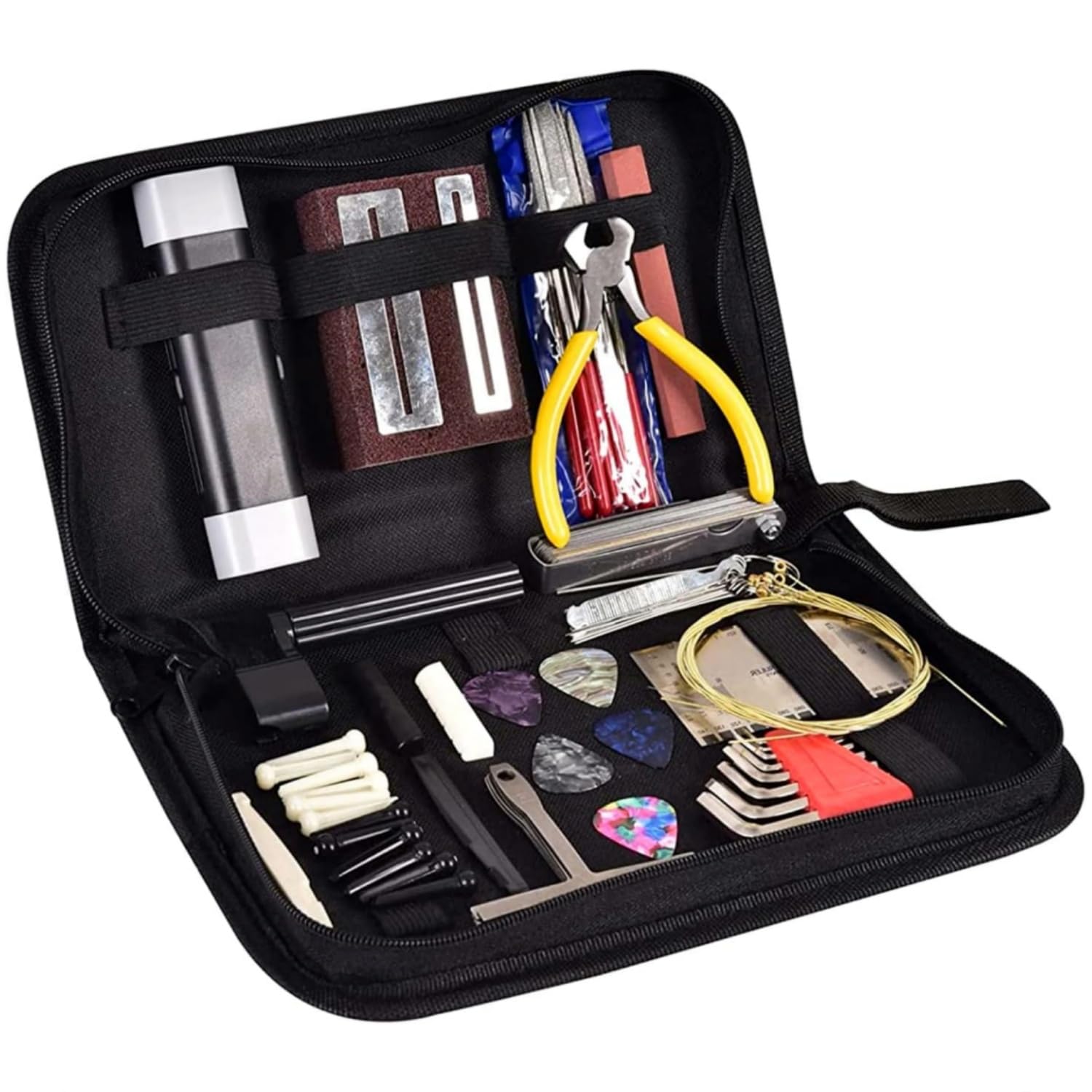 Kit d'outils de réparation de guitare professionnel 72 pièces avec sac de transport, kit d'outils d'entretien pour guitare acoustique, électrique, ukulélé, basse, banjo, accessoires de guitare idéaux