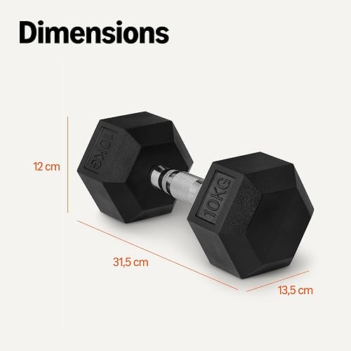 Amazon Basics haltères hexagonaux recouverts de caoutchouc set, 10 kg, Noir - 5