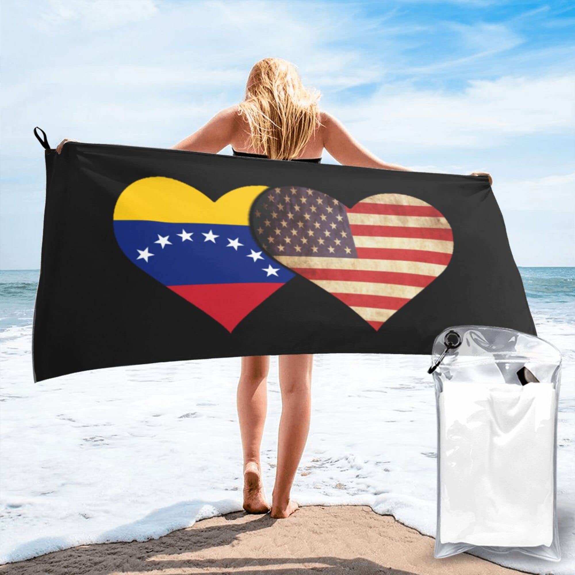 Lsjuee Venezuela Flag and American Flag Microfiber Beach Towel-Quick Dry Oversized Towels Blanket for Travel Pool Camping