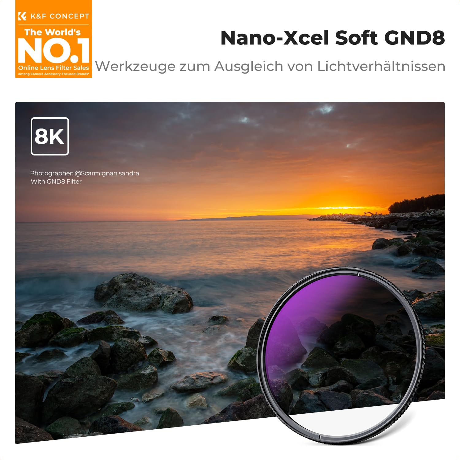 K&F Concept Nano-X 72mm Soft GND8 Verlaufsfilter ND0,9(3 Stops,12,5%) Grauverlaufsfilter GND8 Filter aus optisches Glas