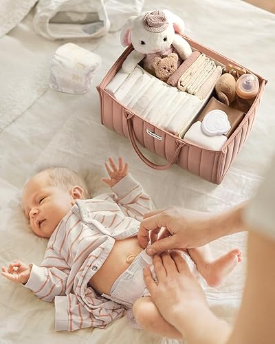 Miniatura 6 de Blissful Diary Organizador de pañales para bebé, elegante cesta de almacenamiento para artículos esenciales para recién nacidos y estación de