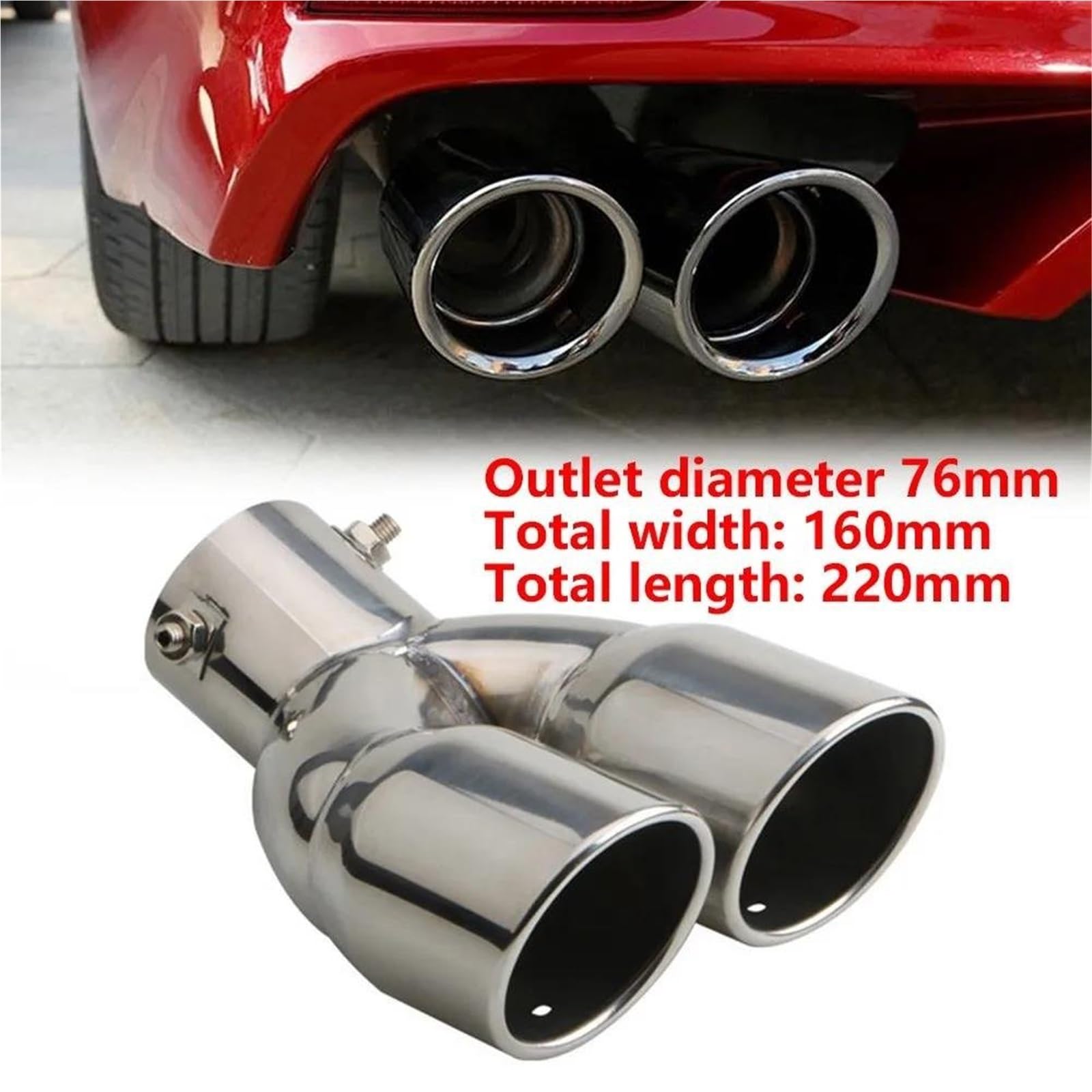 Terminale Scarico Terminale Scarico Universale 76 Mm In Acciaio Inox Cromato Doppia Uscita Finitura Cromata Rivestimento Gola Posteriore Modificato Auto Tubo Scarico