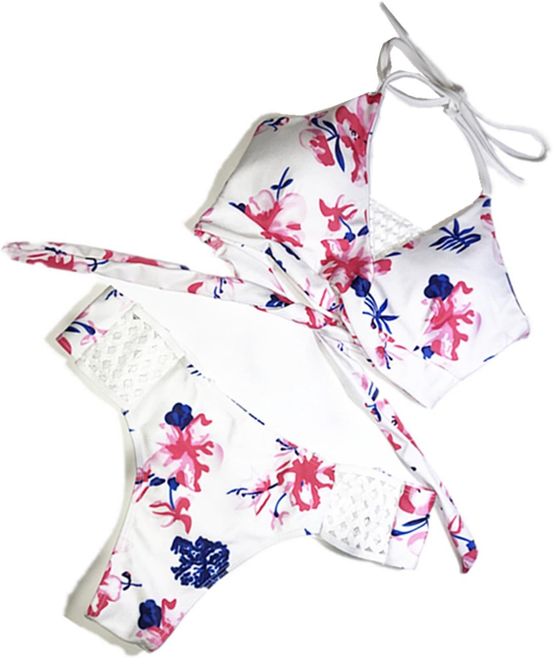 Womens Push Up Cross Padded Bikini Set, 2 Piece Floral and Leaves Printing Swimsuit