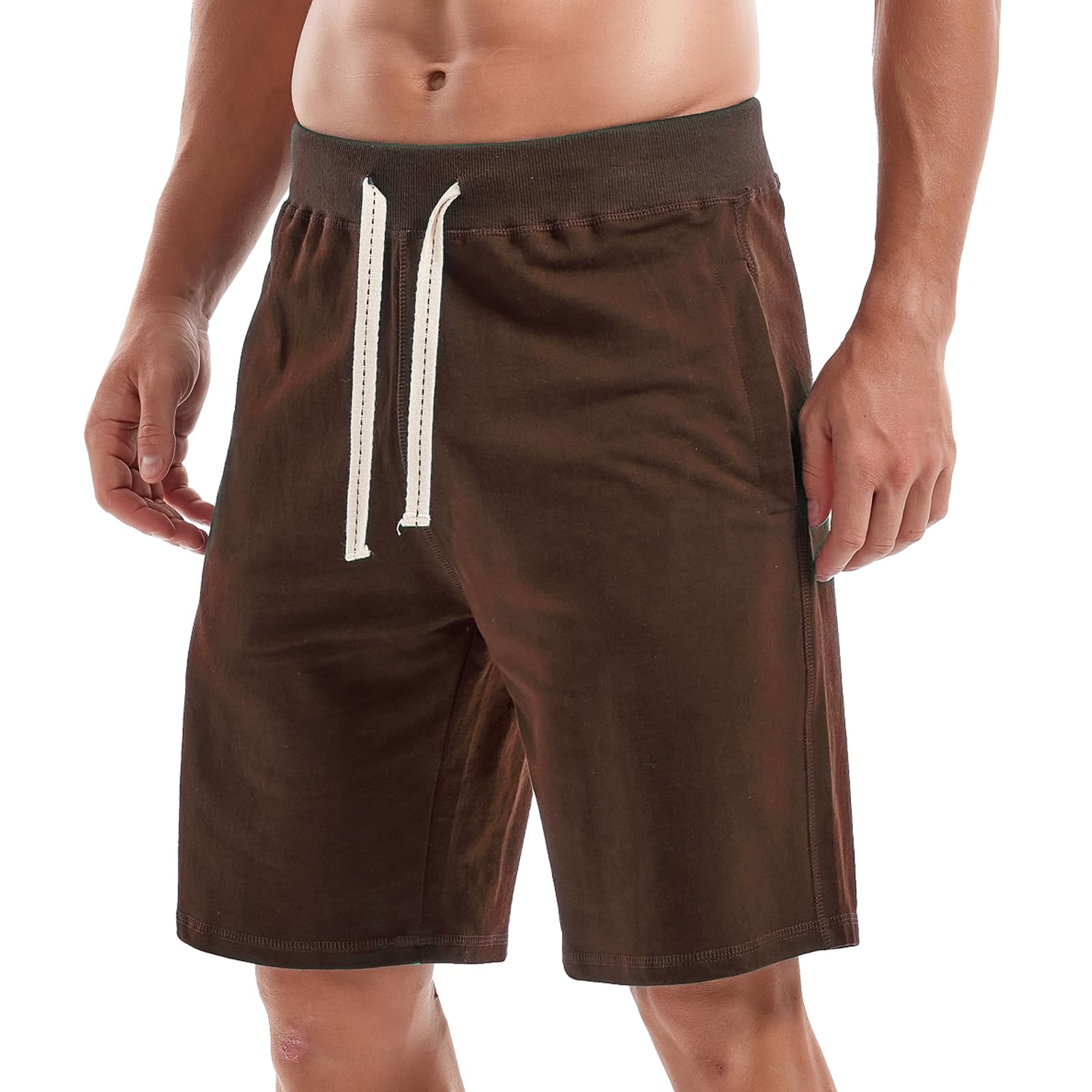 Amy Coulee Men's Chocolate Brown Cotton Shorts Casual Sports Shorts With Pockets Athletic Workout Shorts (Medium, )