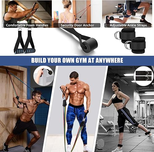 Miniatura 3 de Juego de 23 bandas de resistencia para entrenamiento, 5 bandas de ejercicio apilables con asas, 5 bandas de bucle de resistencia, cuerda para