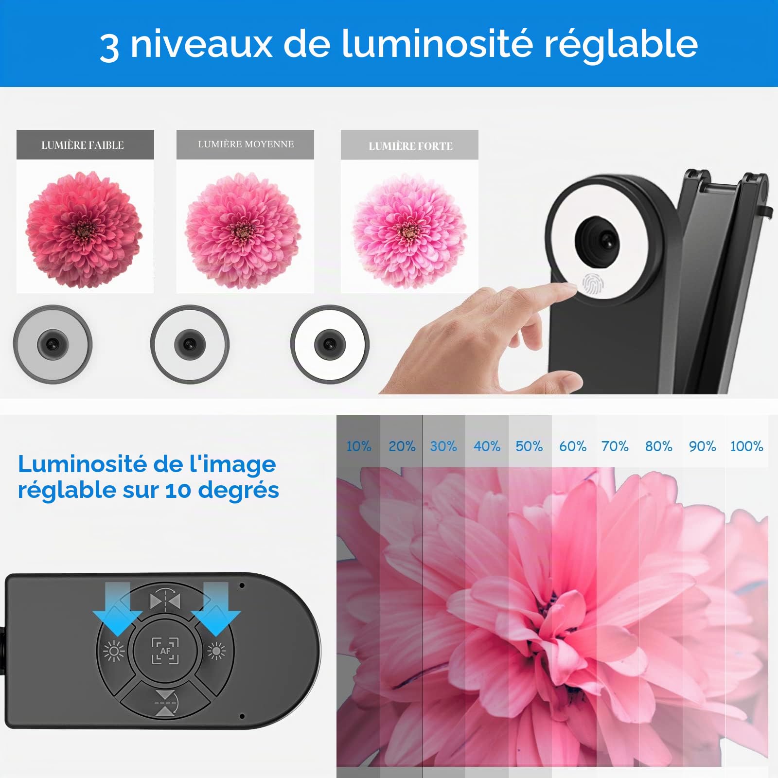 Visualiseur de Salle de Classe, caméra de Documents USB pour enseigner 4K avec lumière LED à 3 Niveaux, Fonction d'inversion d'image, Pliage, Double Microphones pour Mac OS, Windows,