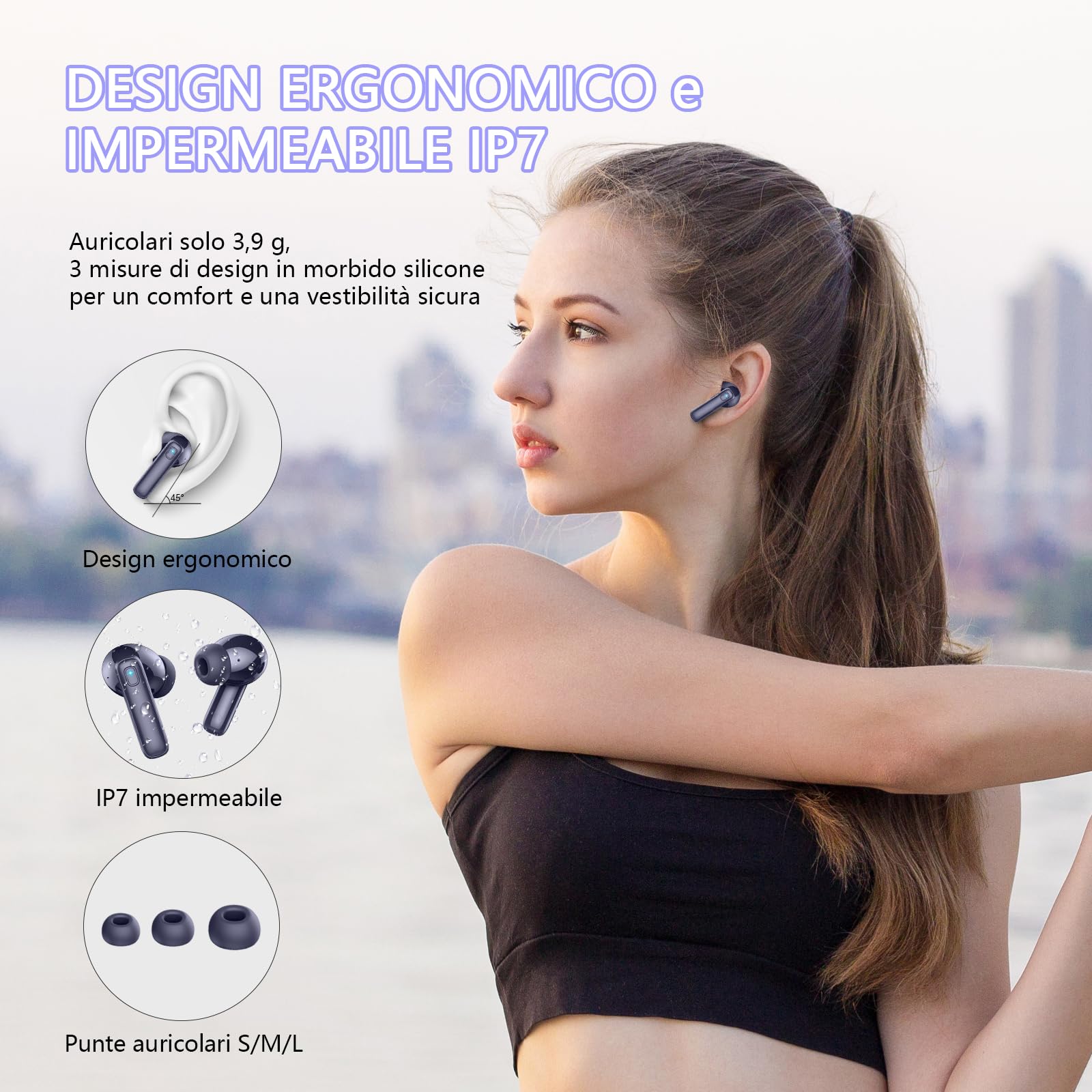 Cuffie Bluetooth, Auricolari Bluetooth 5.3 Stereo con 4 HD ENC Mic, Cuffie Wireless In Ear Cancellazione Rumore, 40 Ore Cuffie Senza Fili IP7 Impermeabile, Cuffiette Bluetooth LED Display, Blu