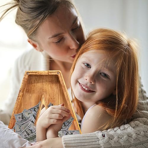 Miniatura 9 de Alcancía grande de madera personalizada para niños y niñas caja de dinero con letras del alfabeto caja de monedas con calcomanía regalo creativo