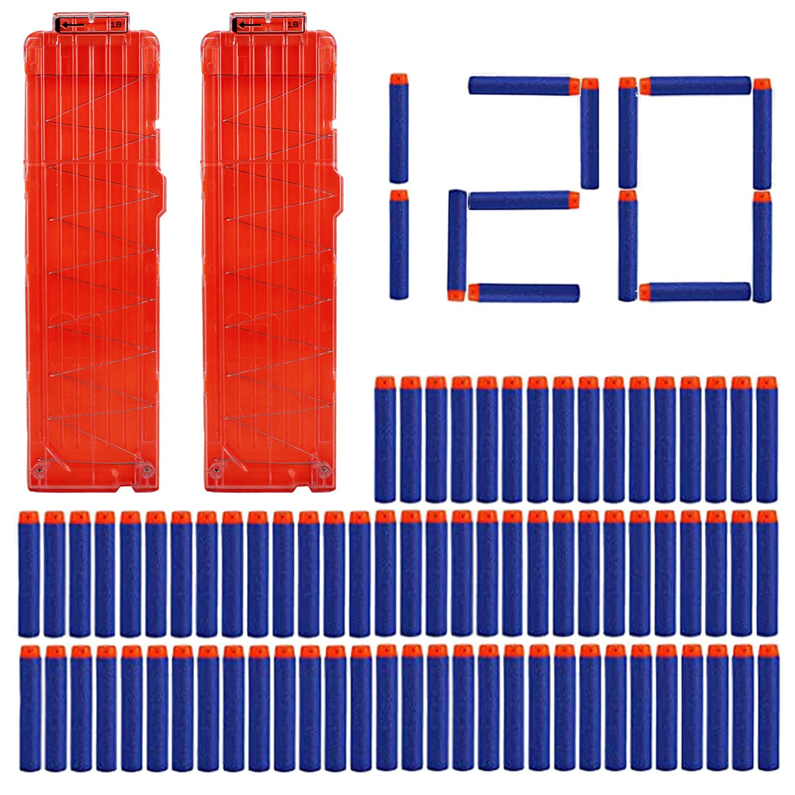 Zestaw 2 akcesoriów do pistoletów Soft Bullet - kompatybilne z 18 klipsami, szybkie ładowanie, 120 sztuk 7,2 cm, pusta główka Eva Elite, zabawka, miękka kulka