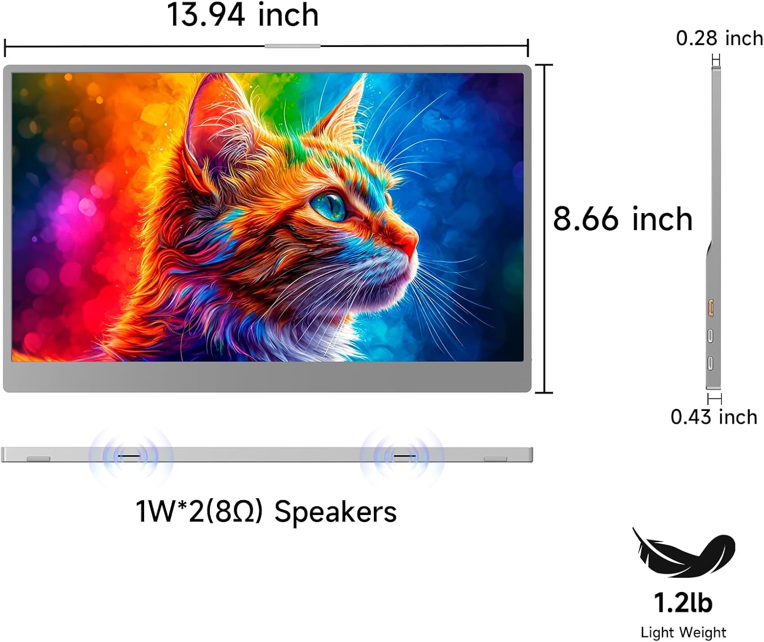 AYY Portable Monitor 15.6inch 1080P FHD, USB-C HDMI Computer Display, HDR IPS Gaming Monitor w/Premium Smart Cover & Screen Protector, Dual Speakers, for Laptop PC MAC Phone PS4 Xbox Switch, Grey