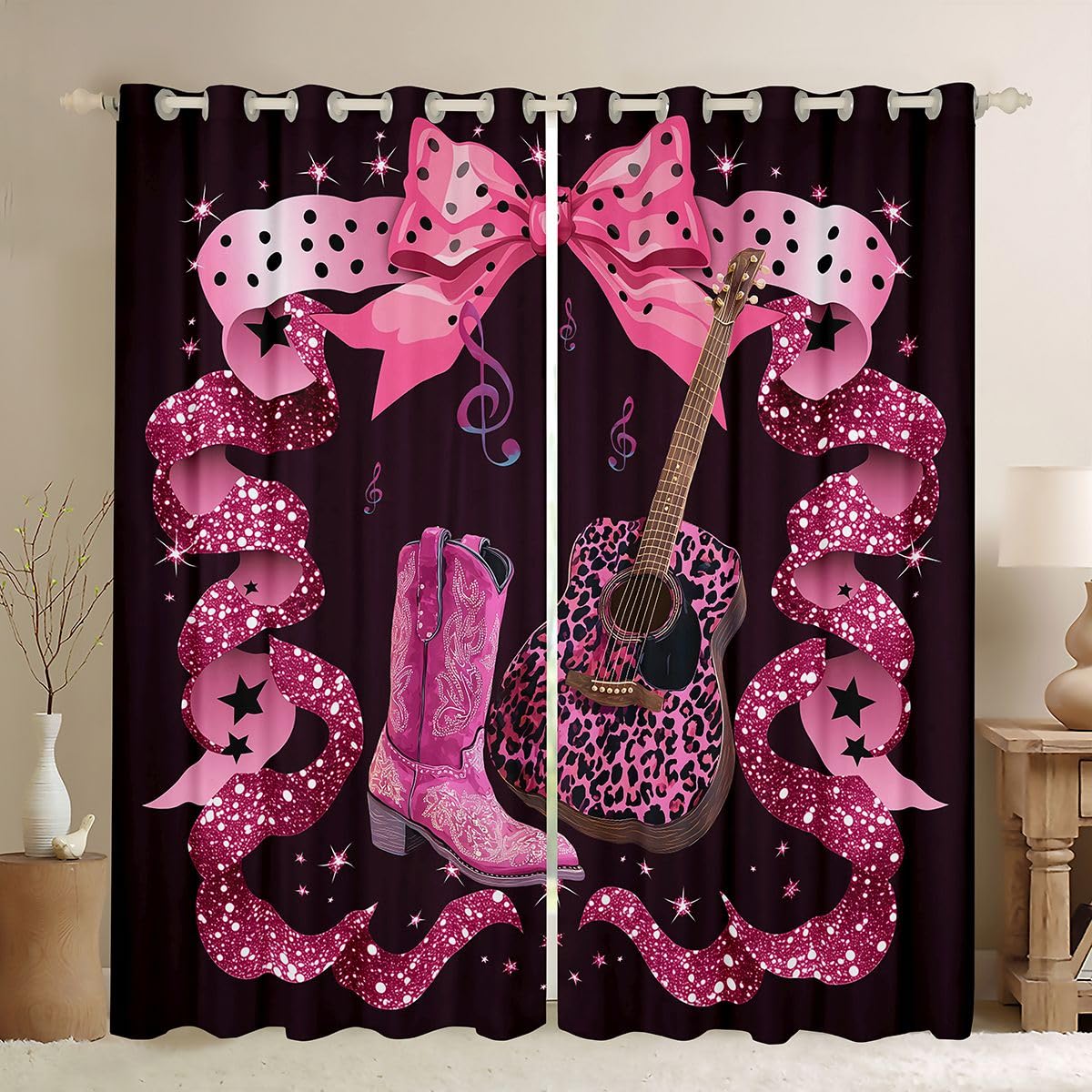 Homewish Tende oscuranti rosa con cowgirl occidentale, 132 x 160 cm