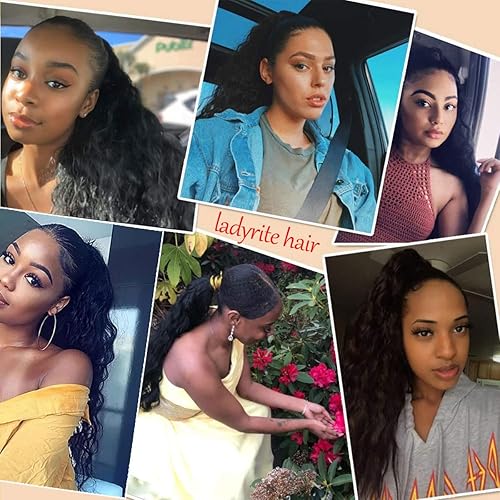 Miniatura 2 de Extensión de cola de caballo de cabello humano ondulado con pasta mágica, cola de caballo 100% real, color negro natural, extensiones de cabello de