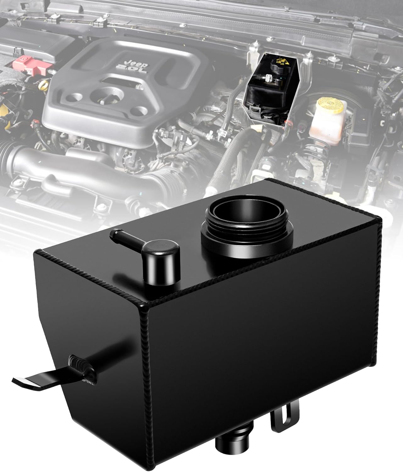 Aluminium Alloy 68364312AC Coolant Reservoir Tank, Front Engine Coolant Expansion Tank Compatible with Jeep Wrangler JL JLU 2018-Present, Gladiator JT 2.0&3.6L 2020-Present Coolant Expansion Bottle