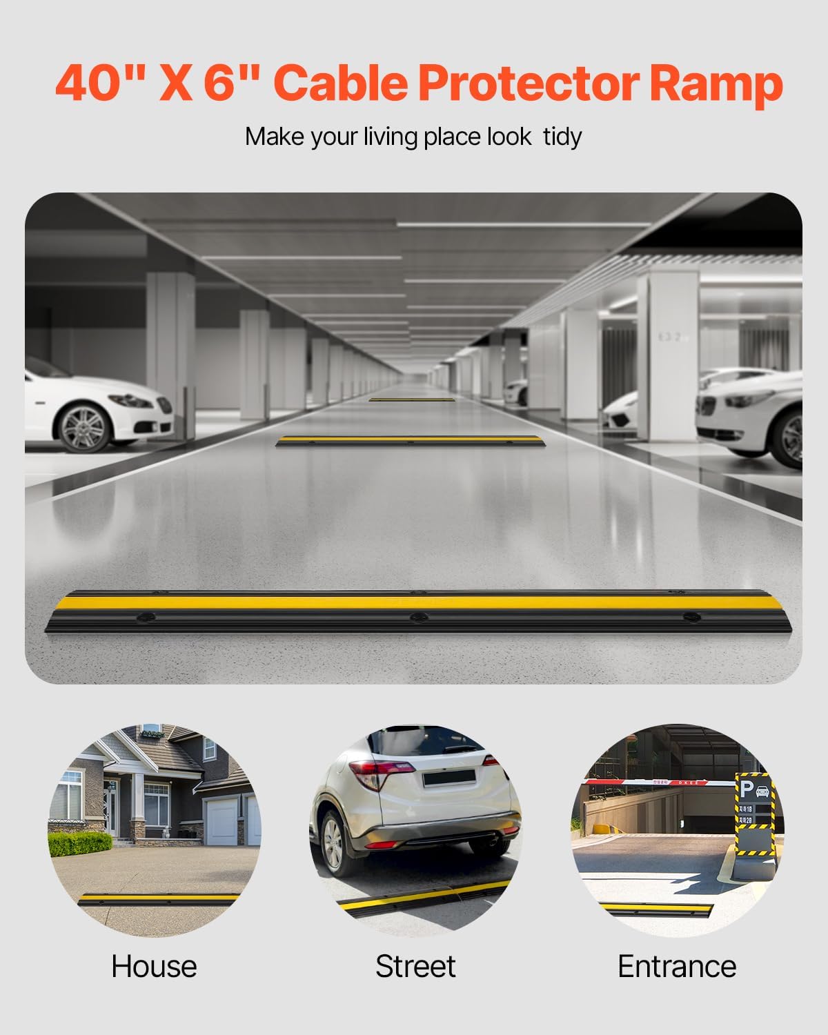 VEVOR 4 Pack of 1-Channel Rubber Cable Protector Ramps Heavy Duty 18000Lbs Load Capacity Cable Wire Cord Cover Ramp Speed Bump Driveway Hose Cable Ramp Protective Cover 1 Channel-4PCS