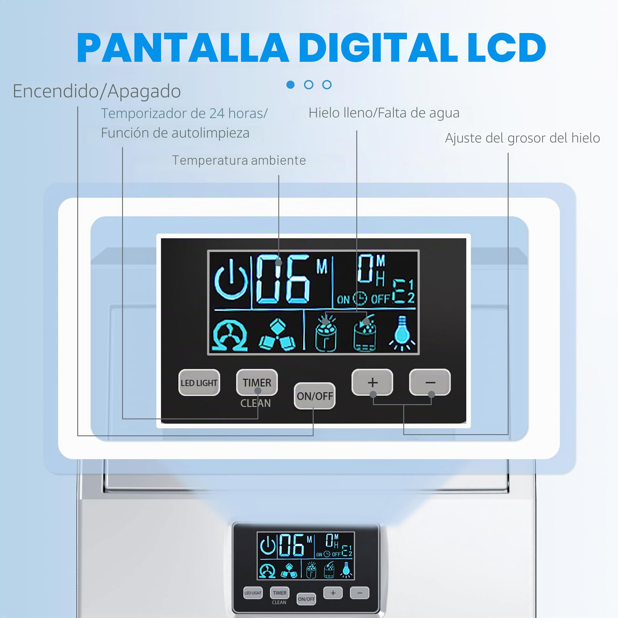 HOMCOM Máquina de cubitos de hielo comercial 30kg/24H Máquina de hielo con control digital, pala de hielo, autolimpiante Máquina de hielo de acero inoxidable para oficina, restaurante, bar, cafetería
