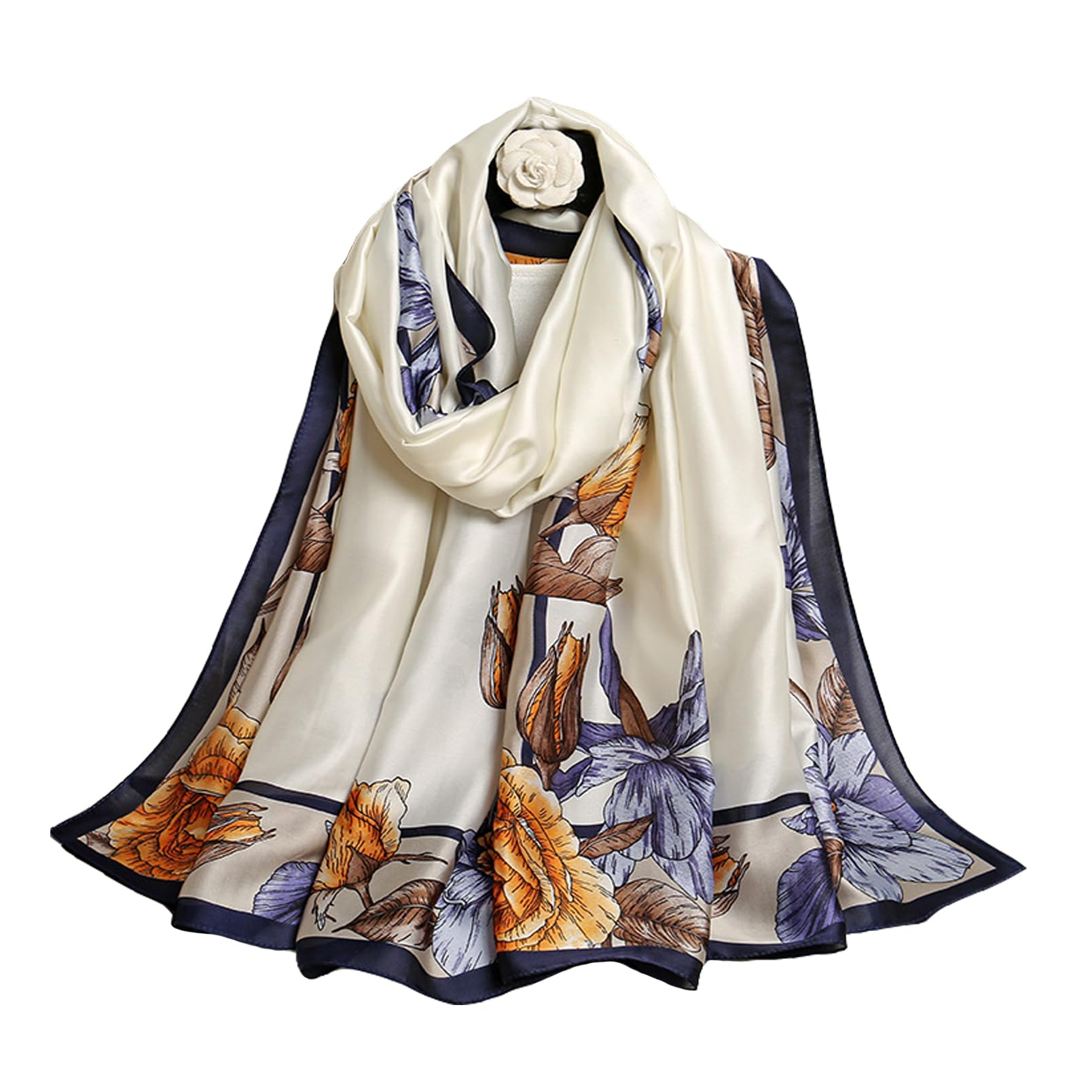 Fashion Scarves 100% Satin Silk Scarf Long Lightweight Sunscreen Shawls Wraps for Women Hair Scarves